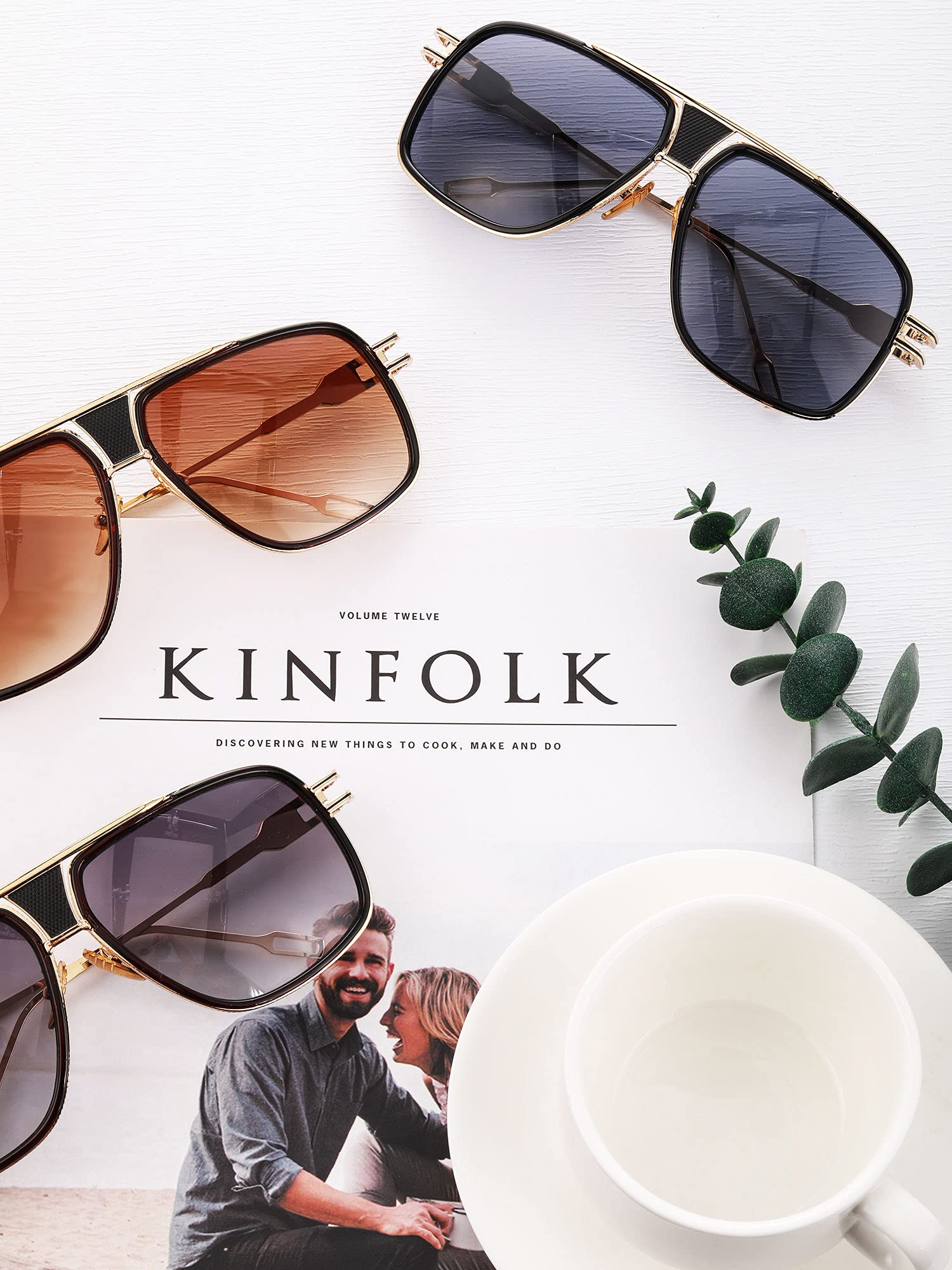 Foto 5 | Gafas De Sol Frienda Retro Para Hombre, De Gran Tamaño, Con Montura Dorada, De Metal, X3 - Venta Internacional.