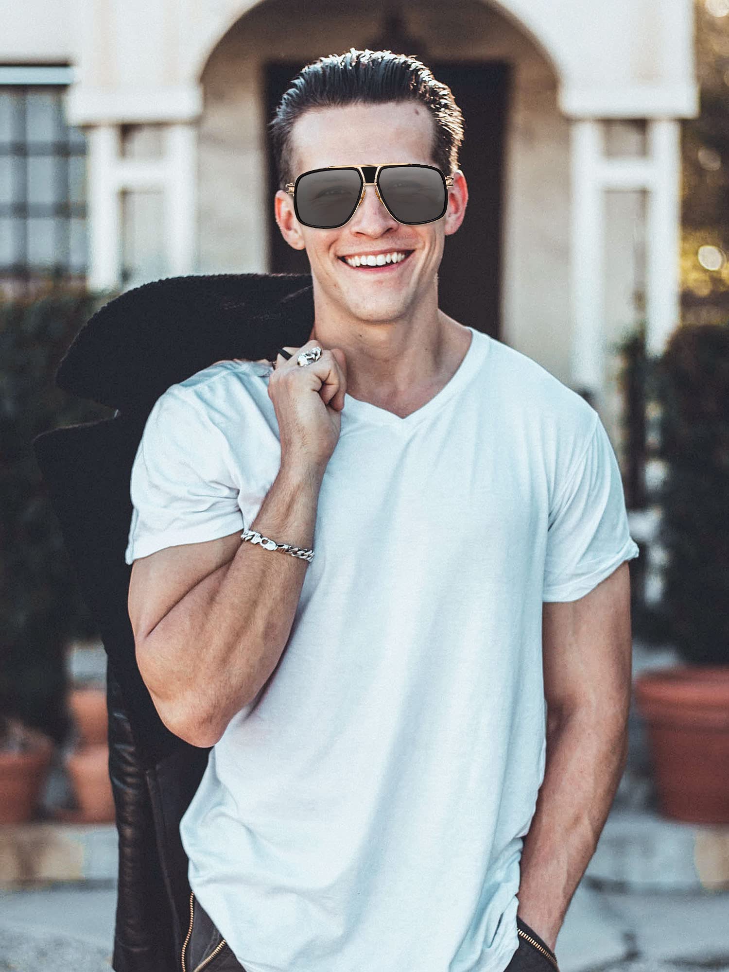 Foto 7 | Gafas De Sol Frienda Retro Para Hombre, De Gran Tamaño, Con Montura Dorada, De Metal, X3 - Venta Internacional.