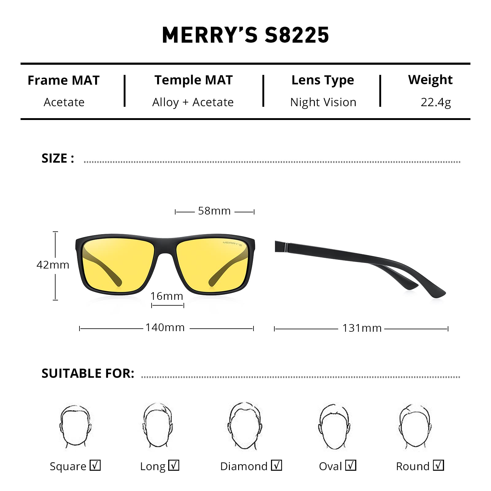 Foto 2 | Gafas De Sol Merry's Rectangulares Polarizadas Uv400 S8225 Para Hombre Y Mujer - Venta Internacional.
