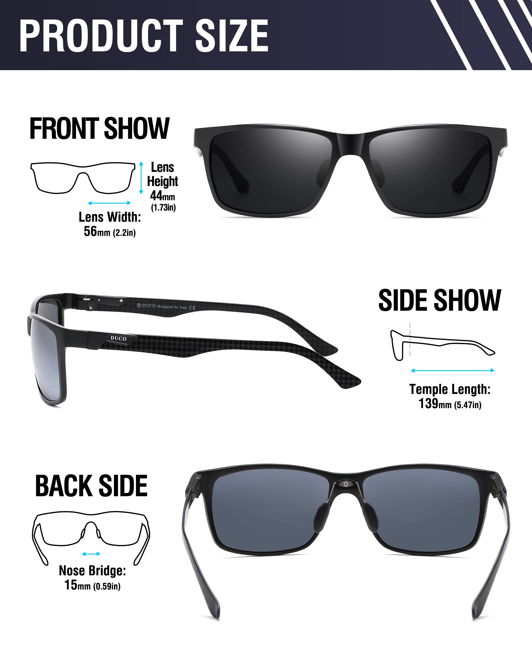 Foto 3 | Gafas De Sol Duco Square Polarized Para Hombre En Fibra De Carbono 8206 - Venta Internacional.