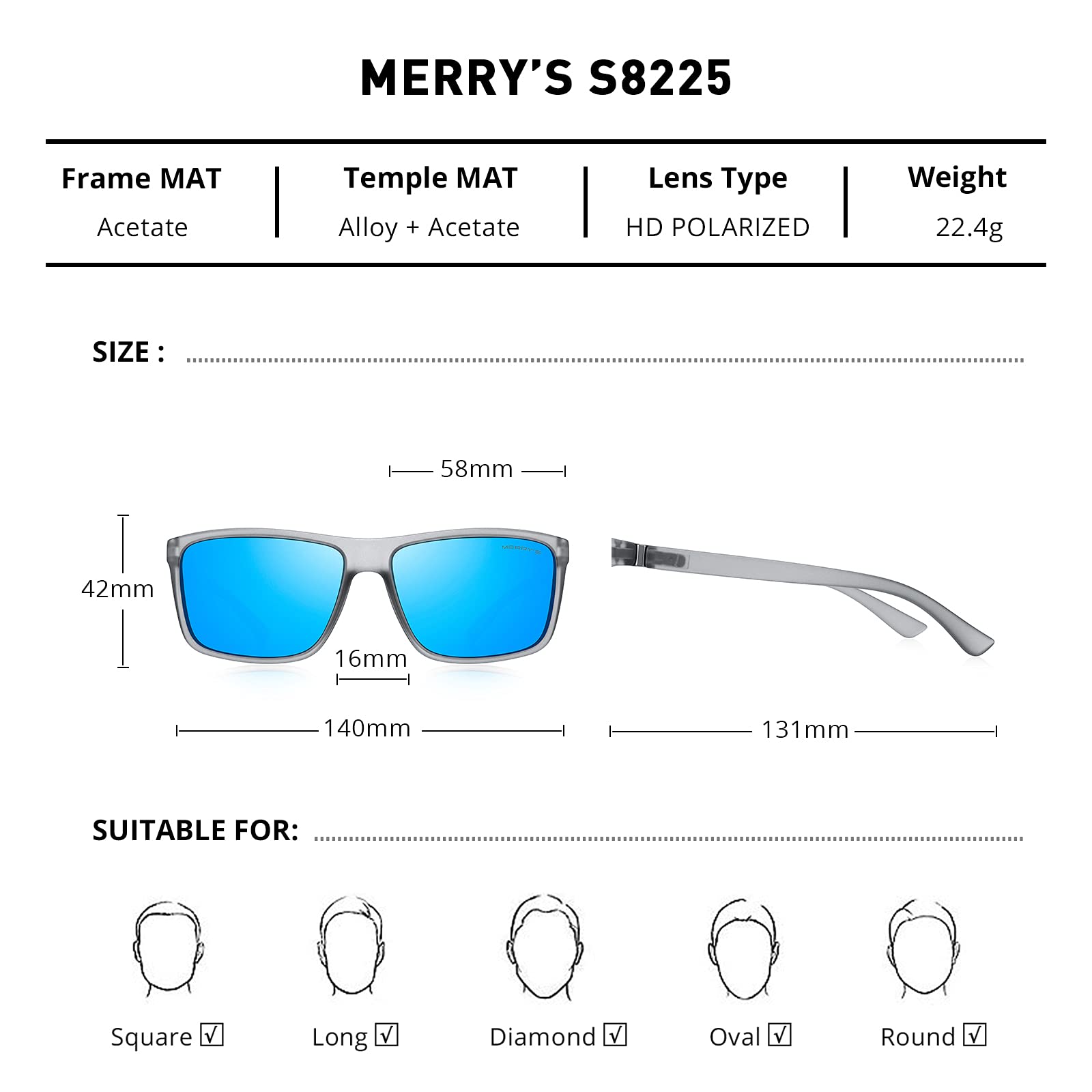 Foto 3 pulgar | Gafas De Sol Merry's Rectangulares Polarizadas Uv400 S8225 Para Hombre Y Mujer - Venta Internacional.