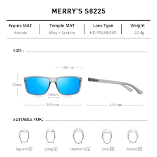 Foto 2 | Gafas De Sol Merry's Rectangulares Polarizadas Uv400 S8225 Para Hombre Y Mujer - Venta Internacional.