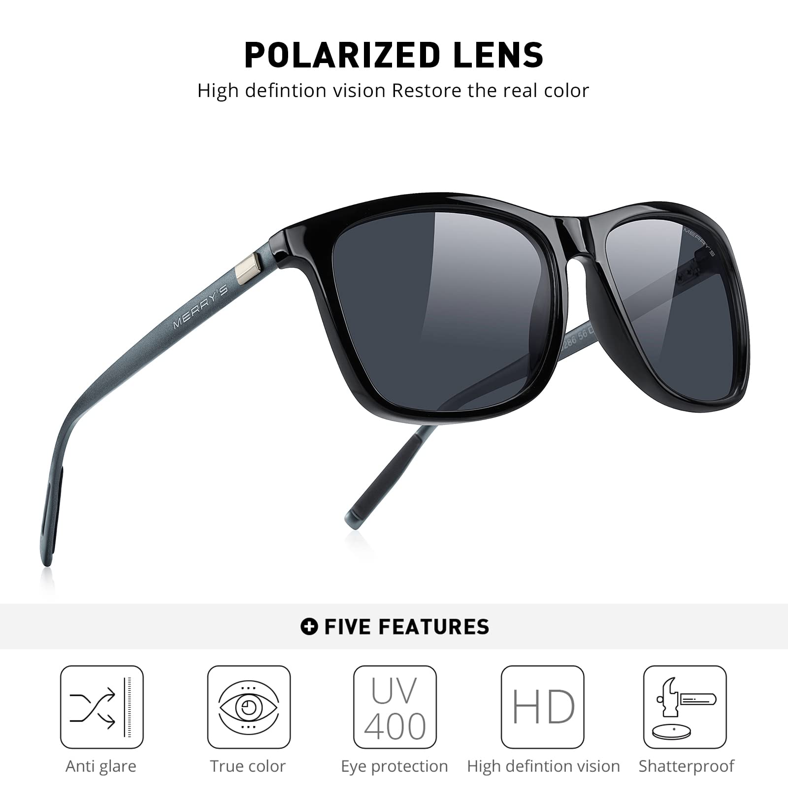 Foto 5 | Gafas De Sol Merry's Unisex De Aluminio Polarizado S8286 Negras De 56 Mm - Venta Internacional.