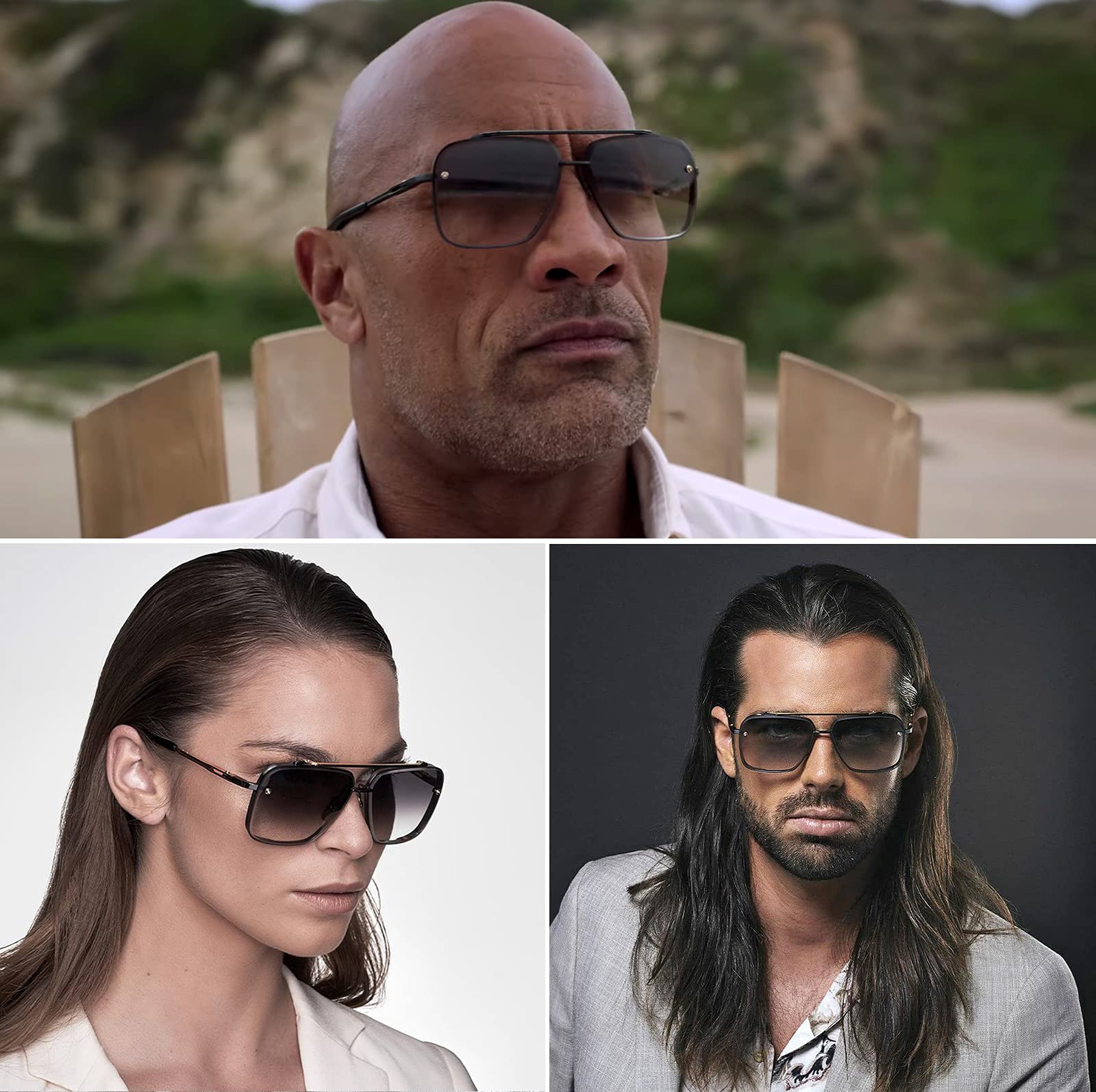 Foto 2 | Gafas De Sol Grand Fashion, Cuadradas, Sobredimensionadas, Estilo Aviador, 63 Mm, Uv400 - Venta Internacional.