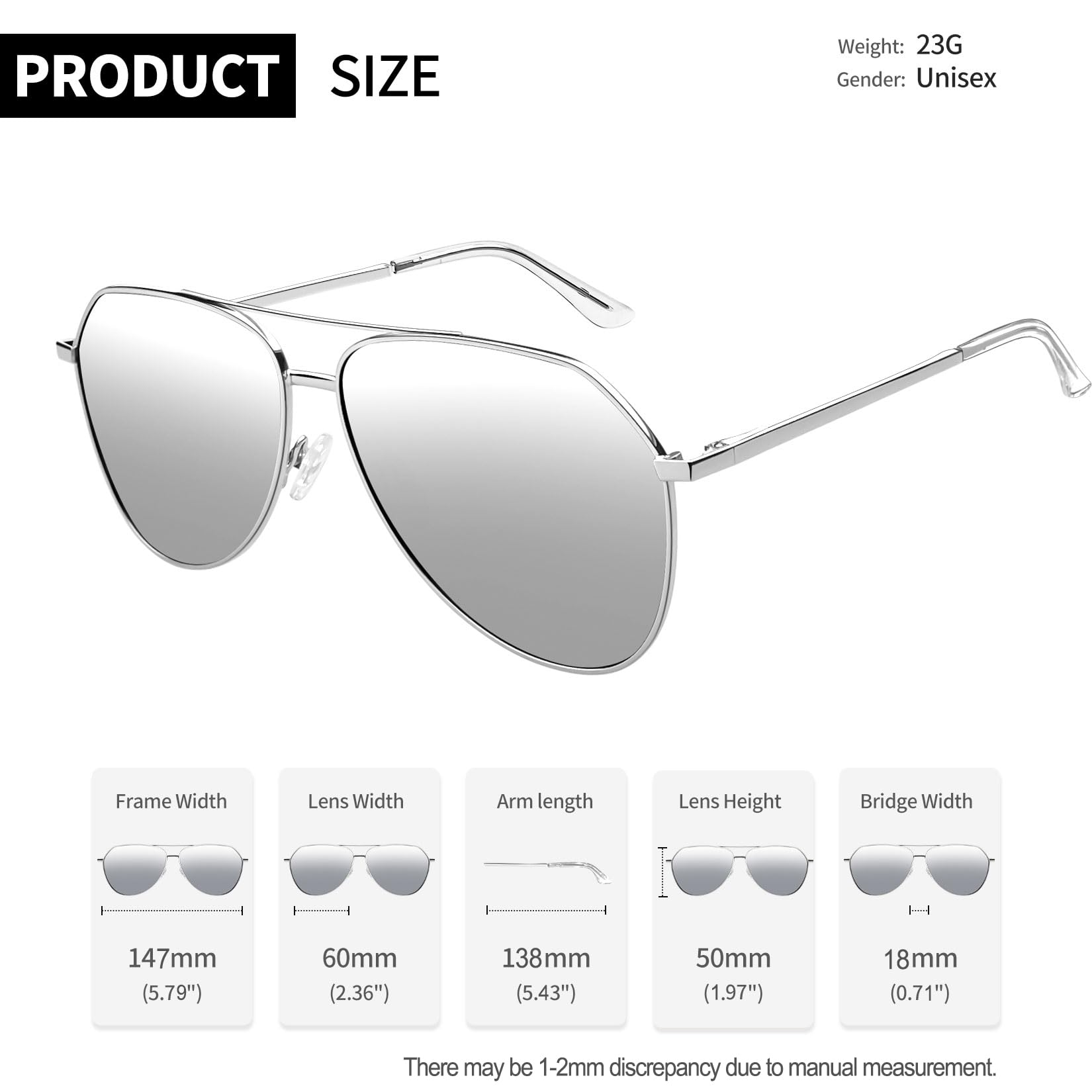 Foto 6 pulgar | Gafas De Sol Joopin Oversized Silver Aviation Polarized Uv400 - Venta Internacional.