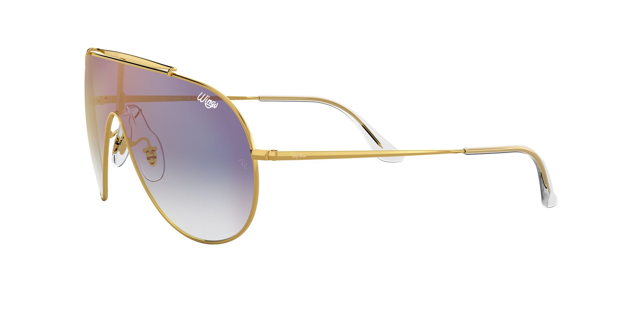 Foto 4 pulgar | Lente De Sol Ray-ban Wings Clear Gradient Blue Mirror Red