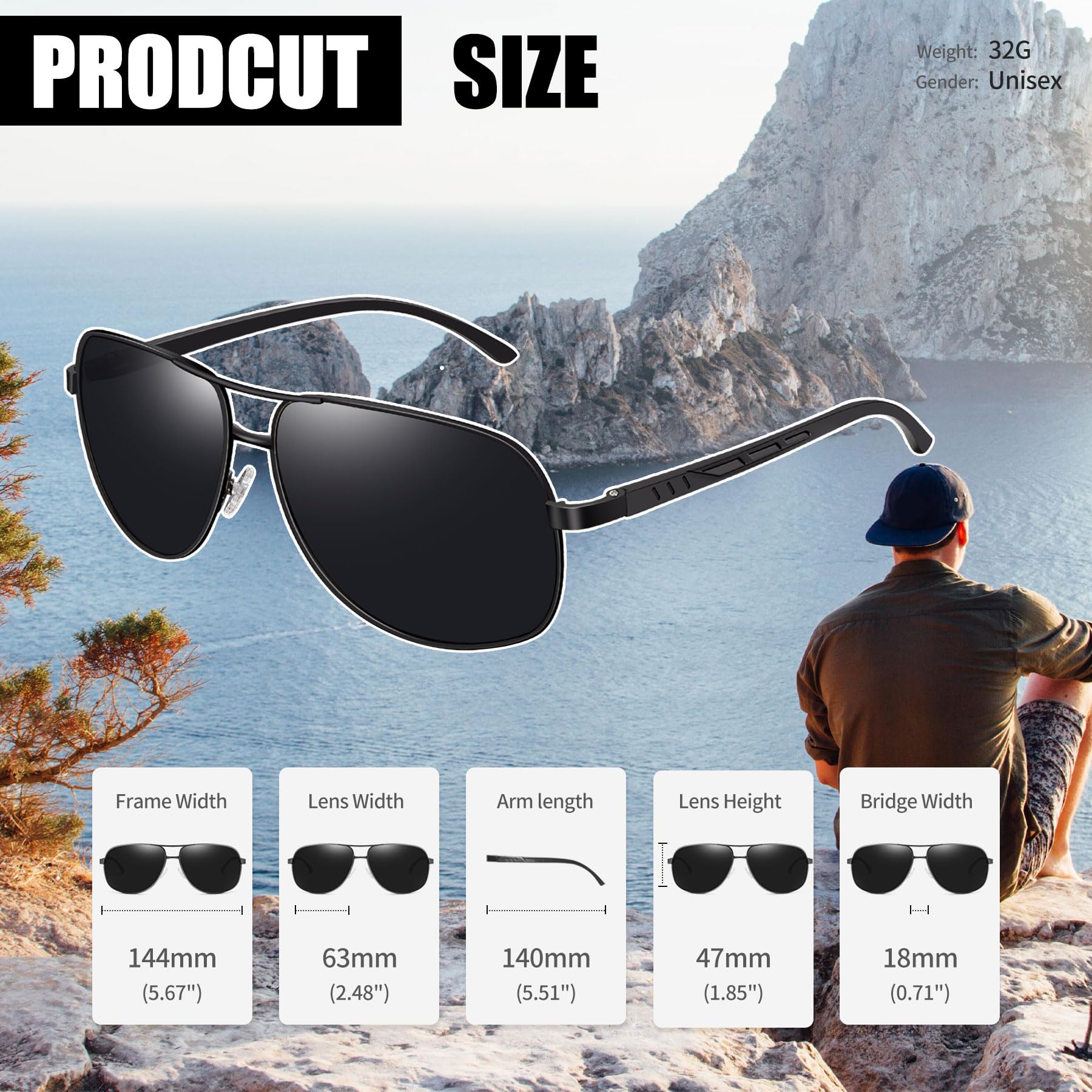 Foto 6 pulgar | Gafas De Sol Joopin Rectangulares Polarizadas Al-mg Con Montura Metálica Para Hombre - Venta Internacional.