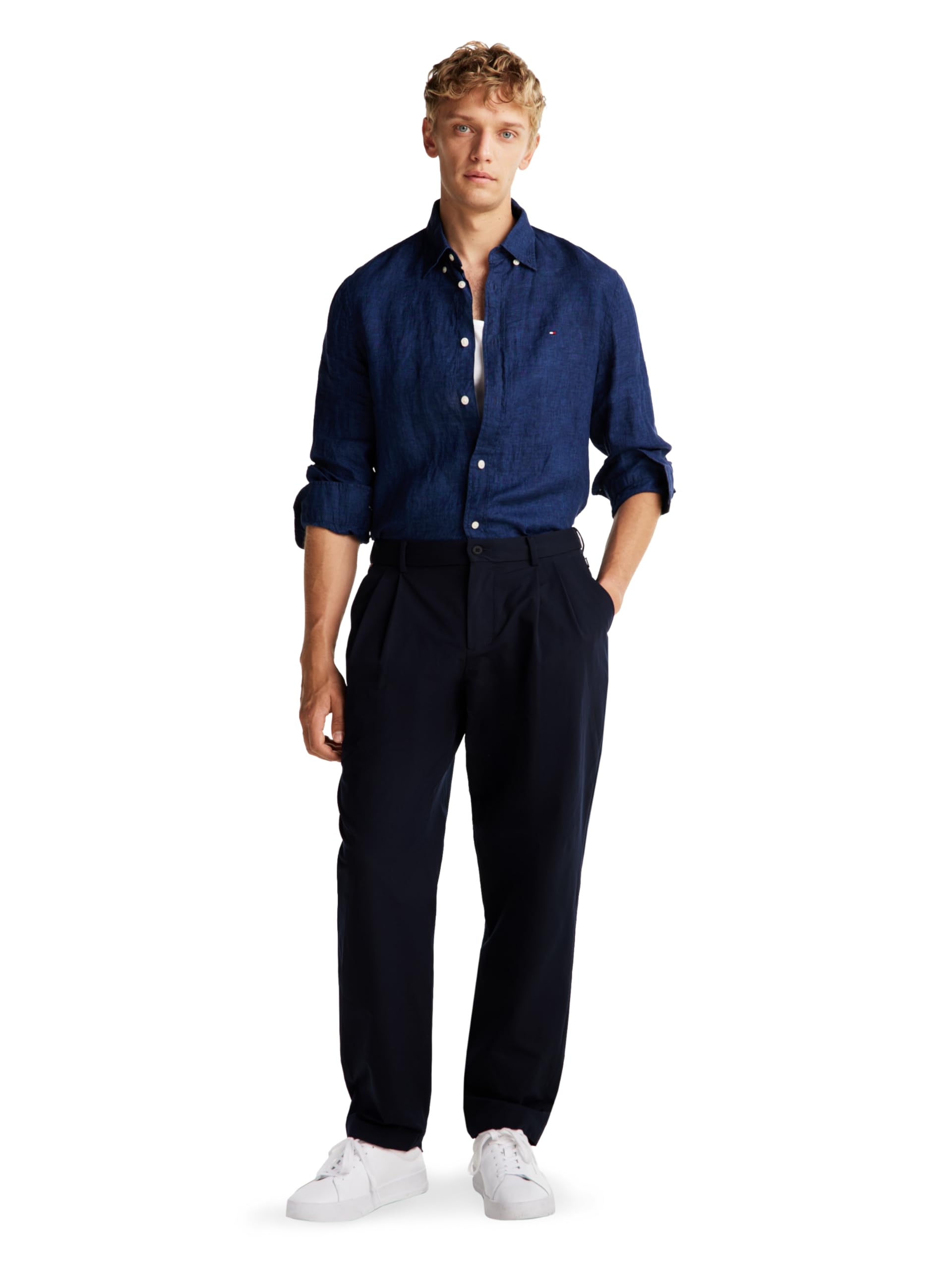 Foto 3 | Camisa Tommy Hilfiger De Lino Teñido Con Pigmentos Para Hombre, Corte Regular - Venta Internacional.