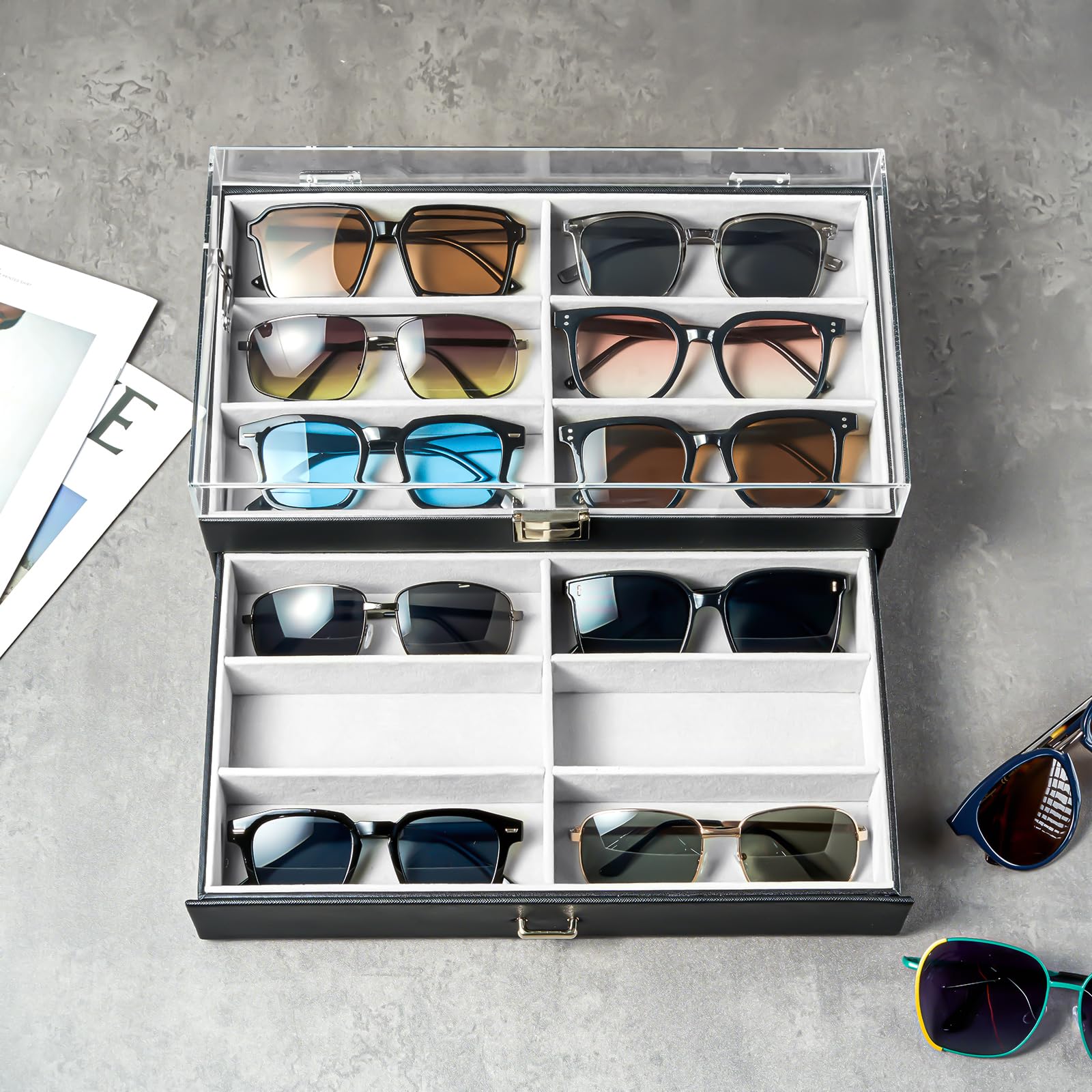 Foto 4 pulgar | Organizador De Gafas De Sol Procase, 12 Ranuras, Acrílico, Parte Superior Transparente, Negro - Venta Internacional.