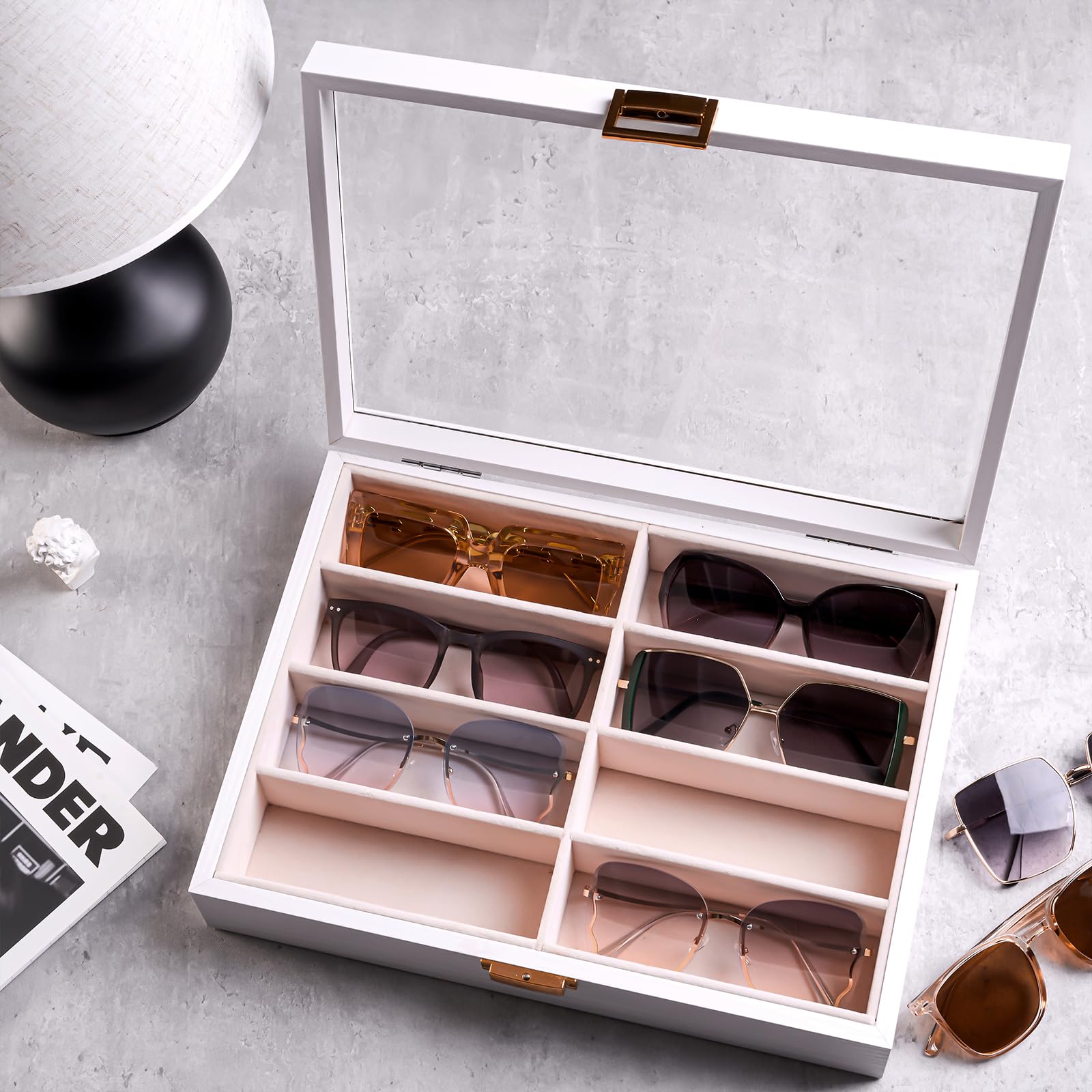 Foto 2 | Organizador De Gafas De Sol Procase De Madera Con 8 Compartimentos, Color Blanco - Venta Internacional.