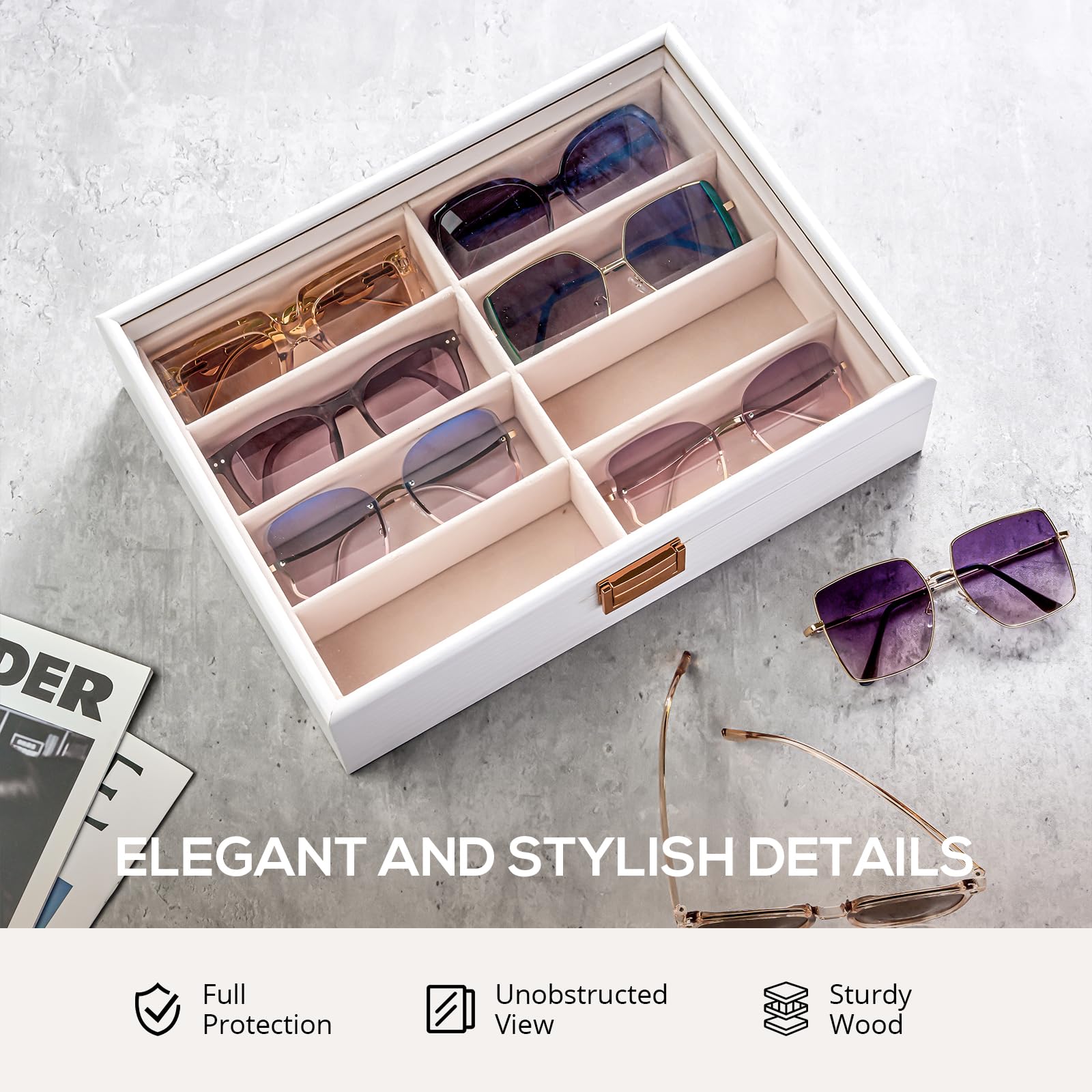 Foto 4 | Organizador De Gafas De Sol Procase De Madera Con 8 Compartimentos, Color Blanco - Venta Internacional.