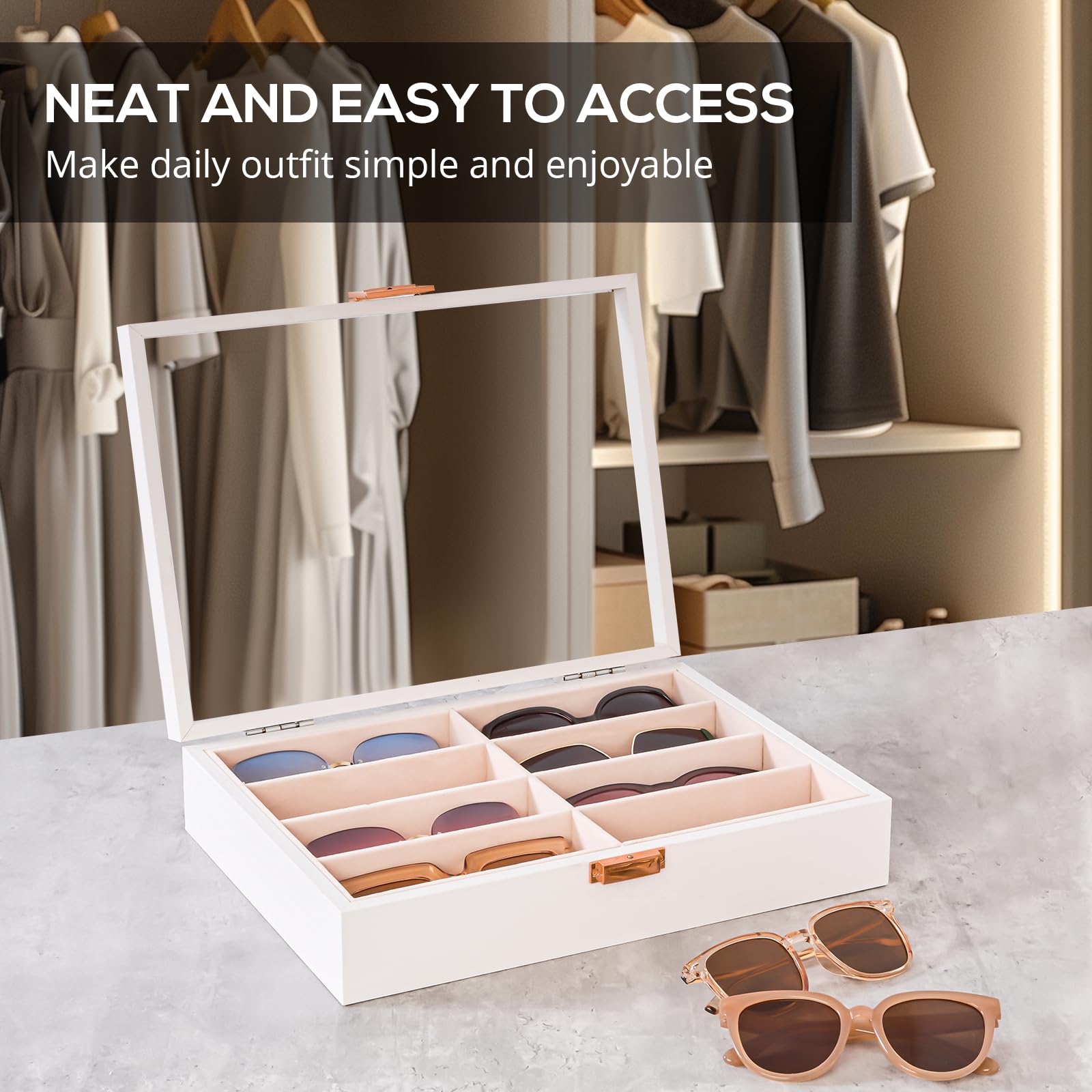 Foto 5 | Organizador De Gafas De Sol Procase De Madera Con 8 Compartimentos, Color Blanco - Venta Internacional.