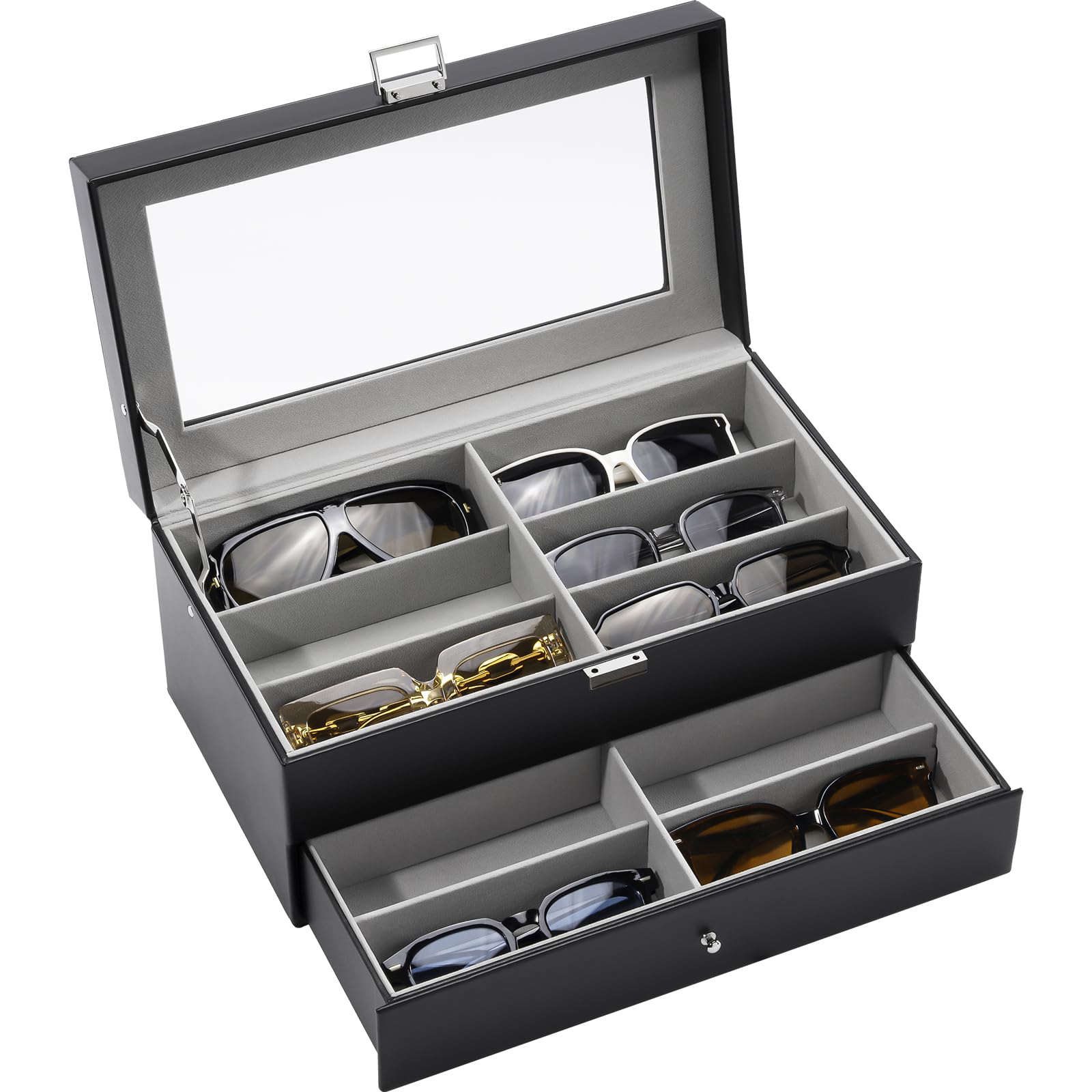 Foto 1 | Organizador De Gafas De Sol Procase, 12 Ranuras, 2 Capas, Piel Negra - Venta Internacional.