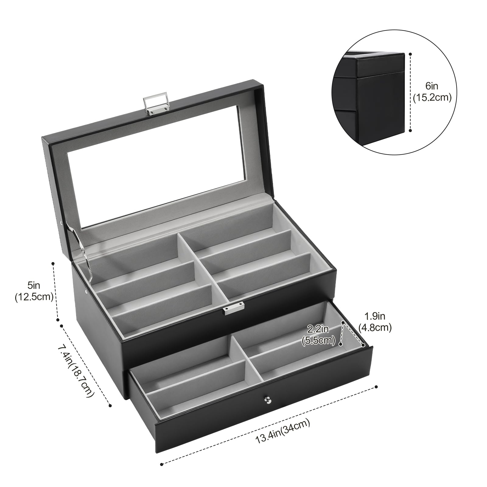 Foto 6 pulgar | Organizador De Gafas De Sol Procase, 12 Ranuras, 2 Capas, Piel Negra - Venta Internacional.