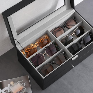 Foto 6 | Organizador De Gafas De Sol Procase, 12 Ranuras, 2 Capas, Piel Negra - Venta Internacional.