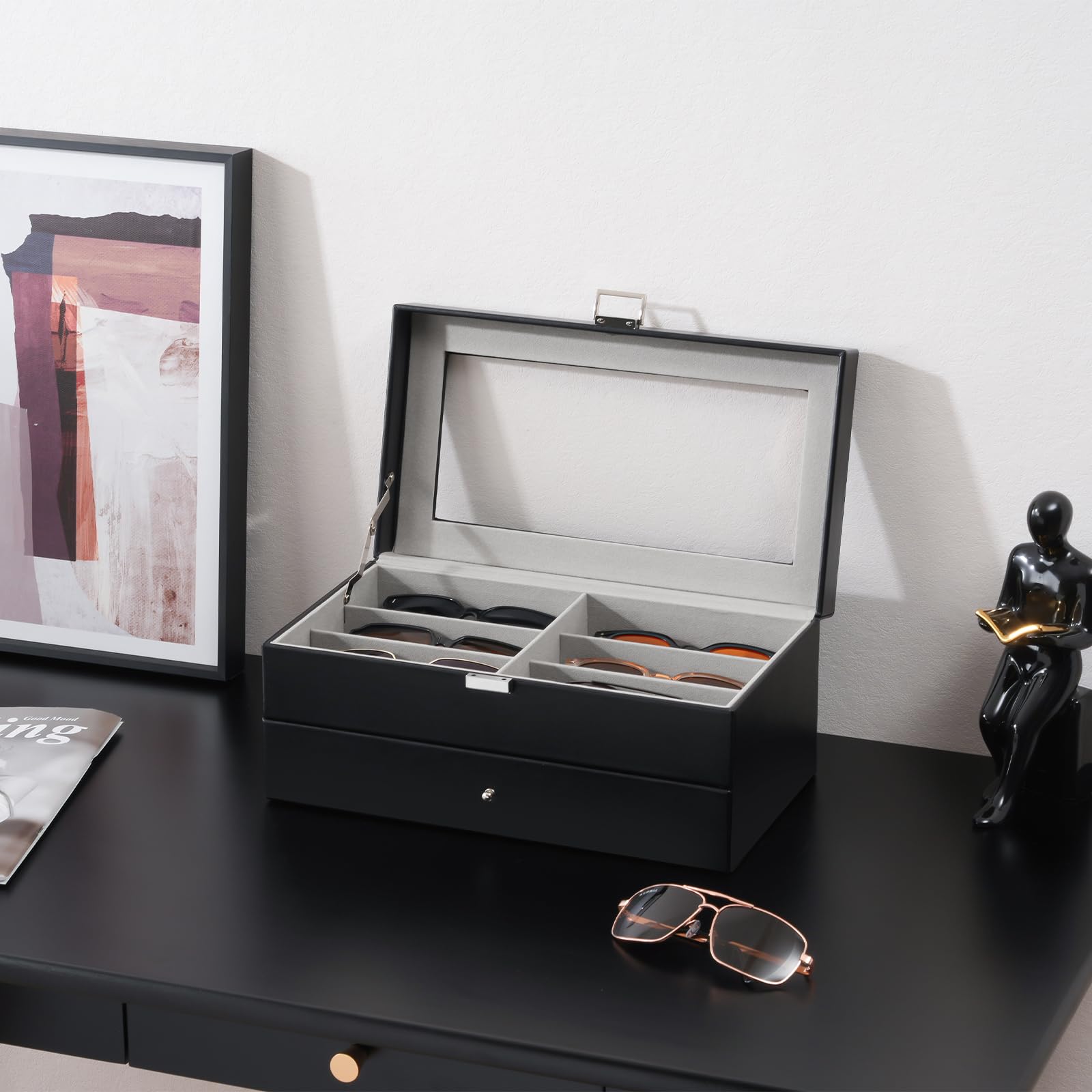 Foto 7 | Organizador De Gafas De Sol Procase, 12 Ranuras, 2 Capas, Piel Negra - Venta Internacional.