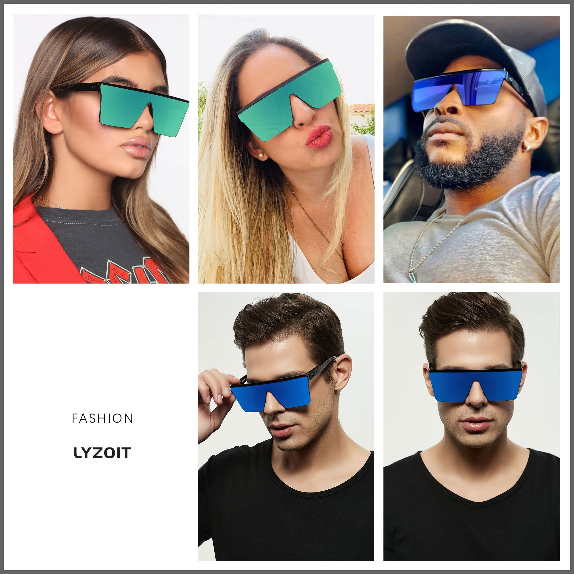 Foto 5 | Gafas De Sol Lyzoit Cuadradas De Gran Tamaño Para Mujer Y Hombre  Uv400  Azul Y Verde - Venta Internacional.
