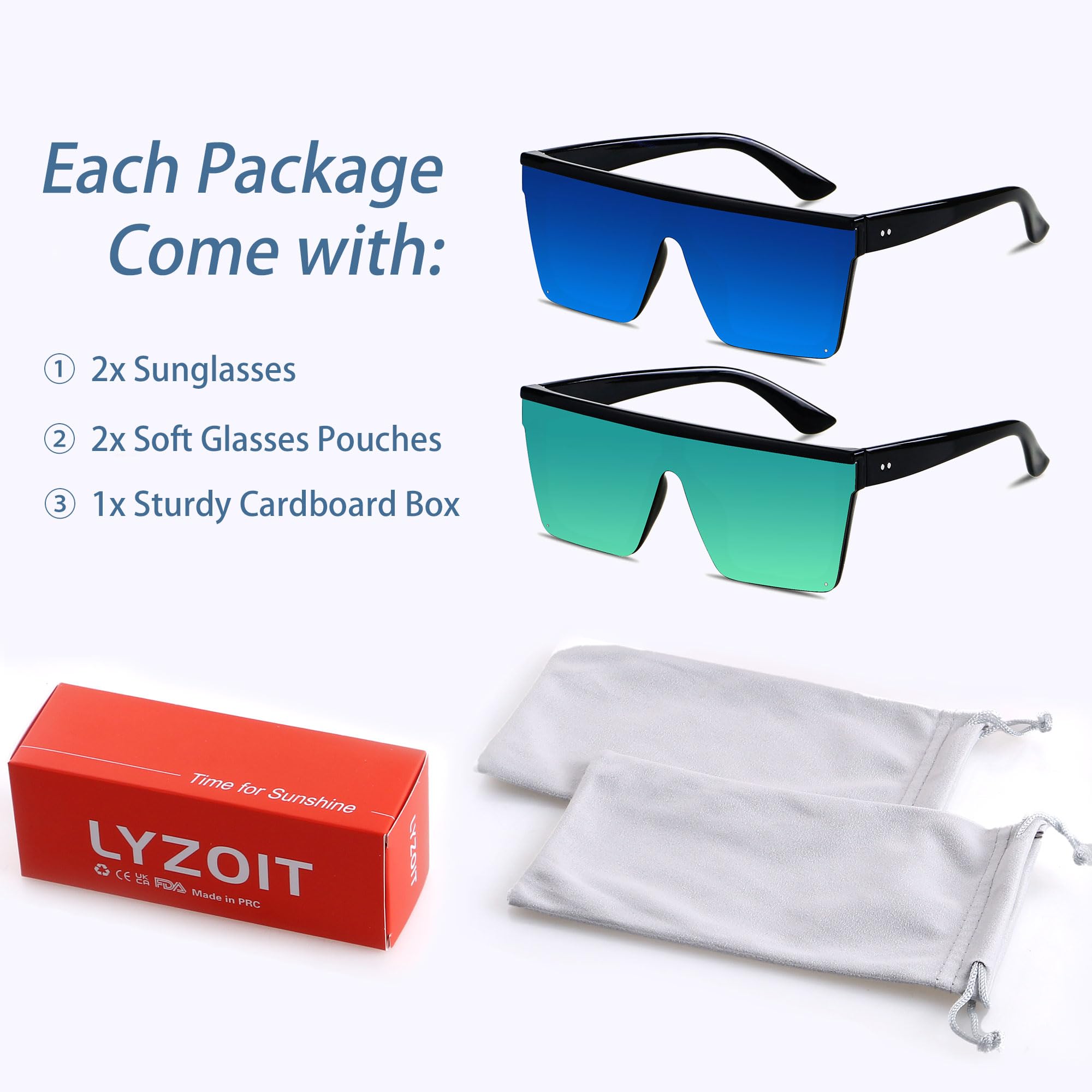 Foto 6 | Gafas De Sol Lyzoit Cuadradas De Gran Tamaño Para Mujer Y Hombre  Uv400  Azul Y Verde - Venta Internacional.
