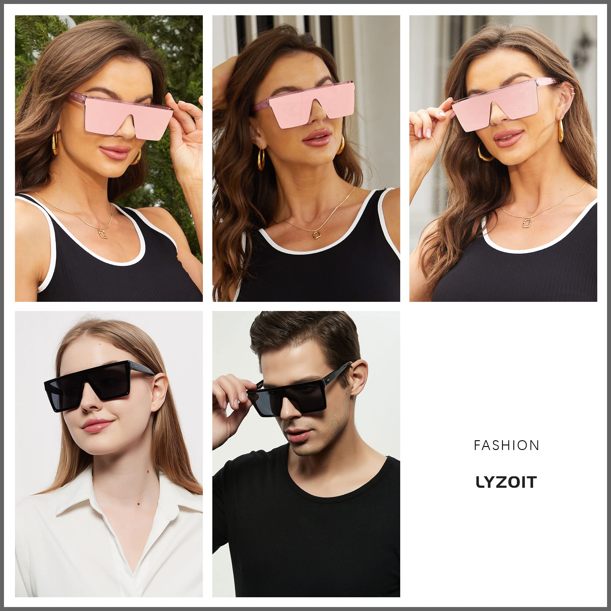 Foto 6 pulgar | Gafas De Sol Lyzoit Cuadradas De Gran Tamaño Con Protección Uv400 Negras - Venta Internacional.