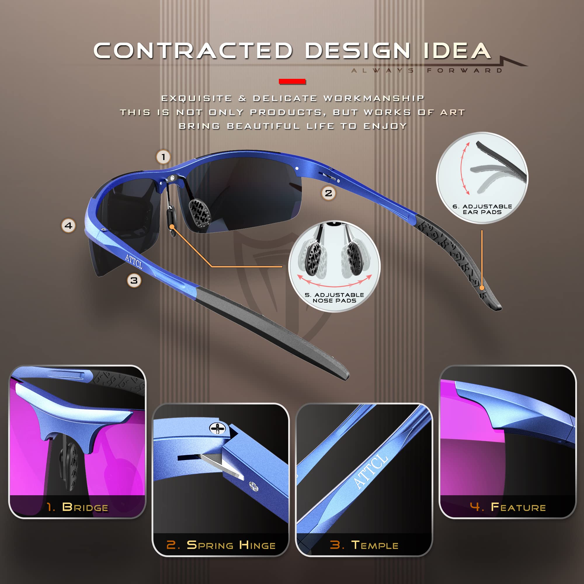 Foto 5 pulgar | Gafas De Sol Attcl Fashion Sports Polarizadas Para Hombre 8177azul-purple - Venta Internacional.