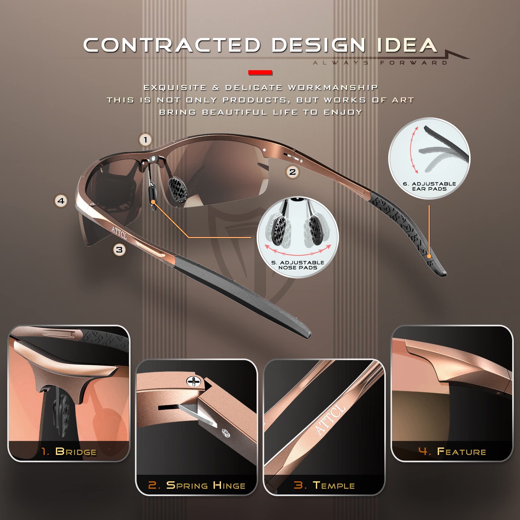 Foto 4 | Gafas De Sol Attcl Al-mg Metal Ultralight Polarizadas Para Hombre - Venta Internacional.