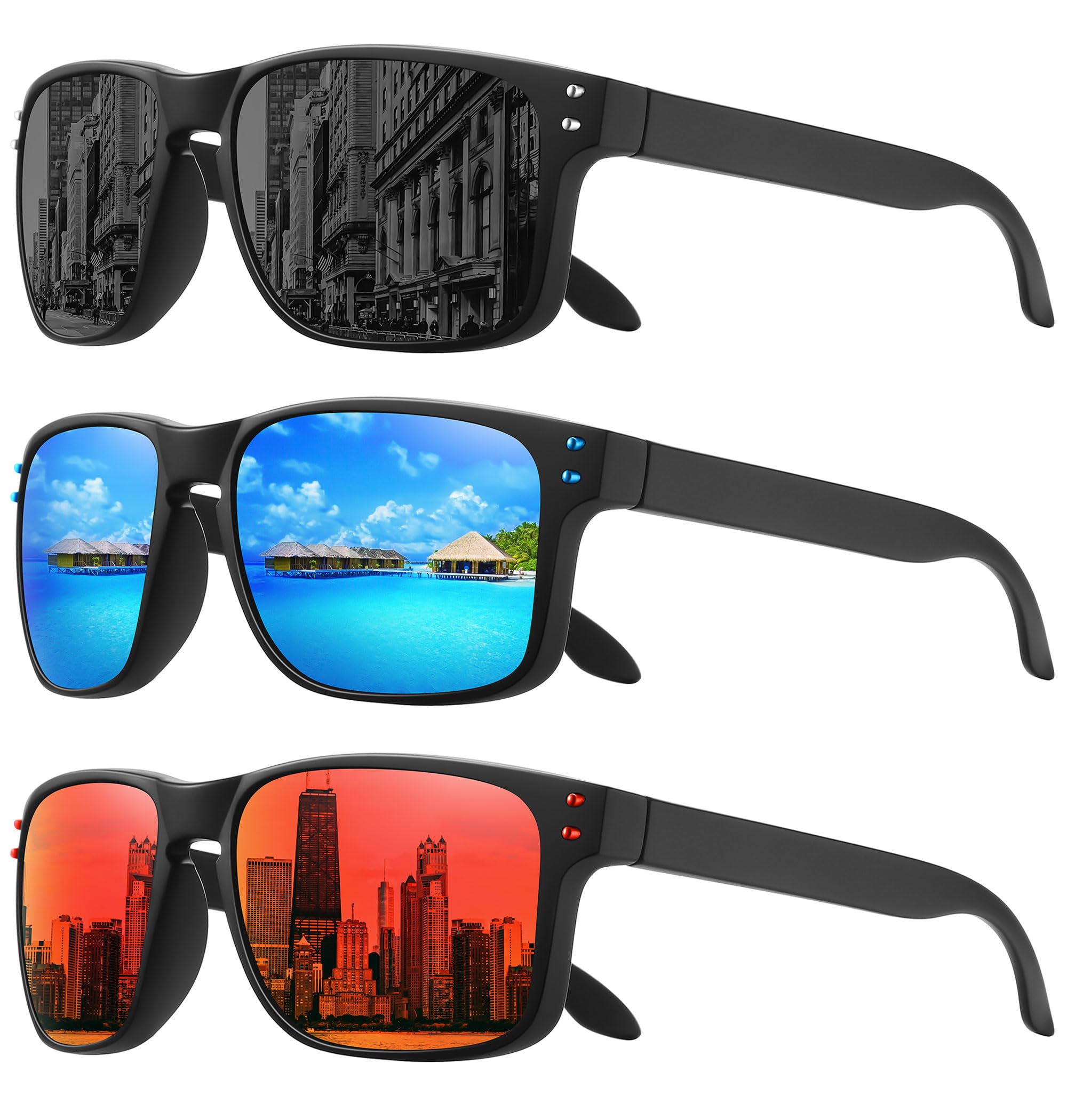 Foto 2 pulgar | Gafas De Sol Meetsun Con Protección Uv400 Polarizadas  Paquete De 3  Negro+azul+rojo - Venta Internacional.