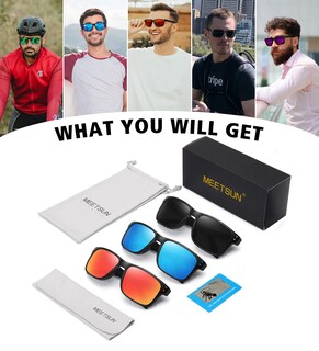Foto 7 | Gafas De Sol Meetsun Con Protección Uv400 Polarizadas Paquete De 3 Negro+azul+rojo - Venta Internacional.