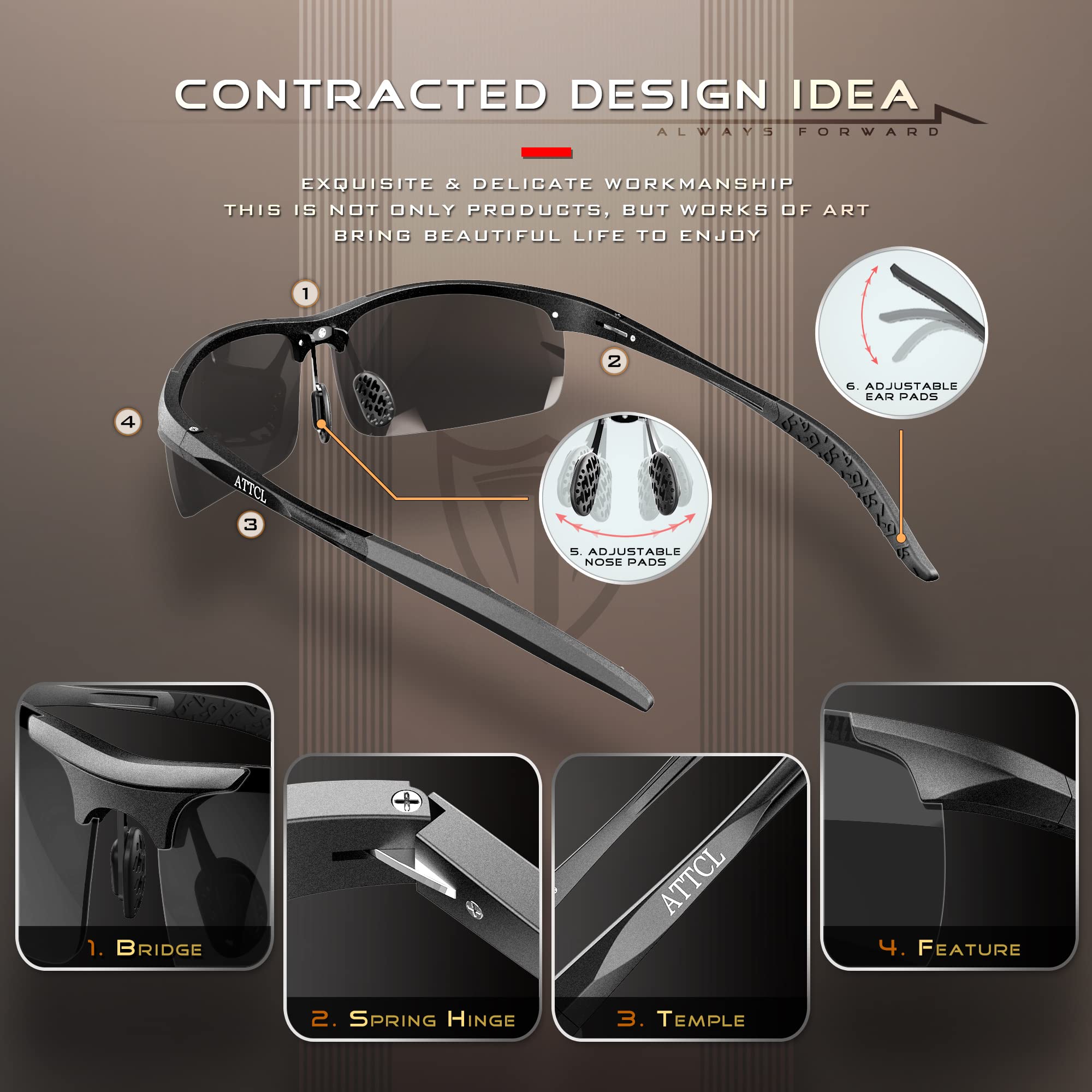 Foto 5 pulgar | Gafas De Sol Attcl Fashion Driving Polarizadas Para Hombre Al-mg Metal - Venta Internacional.