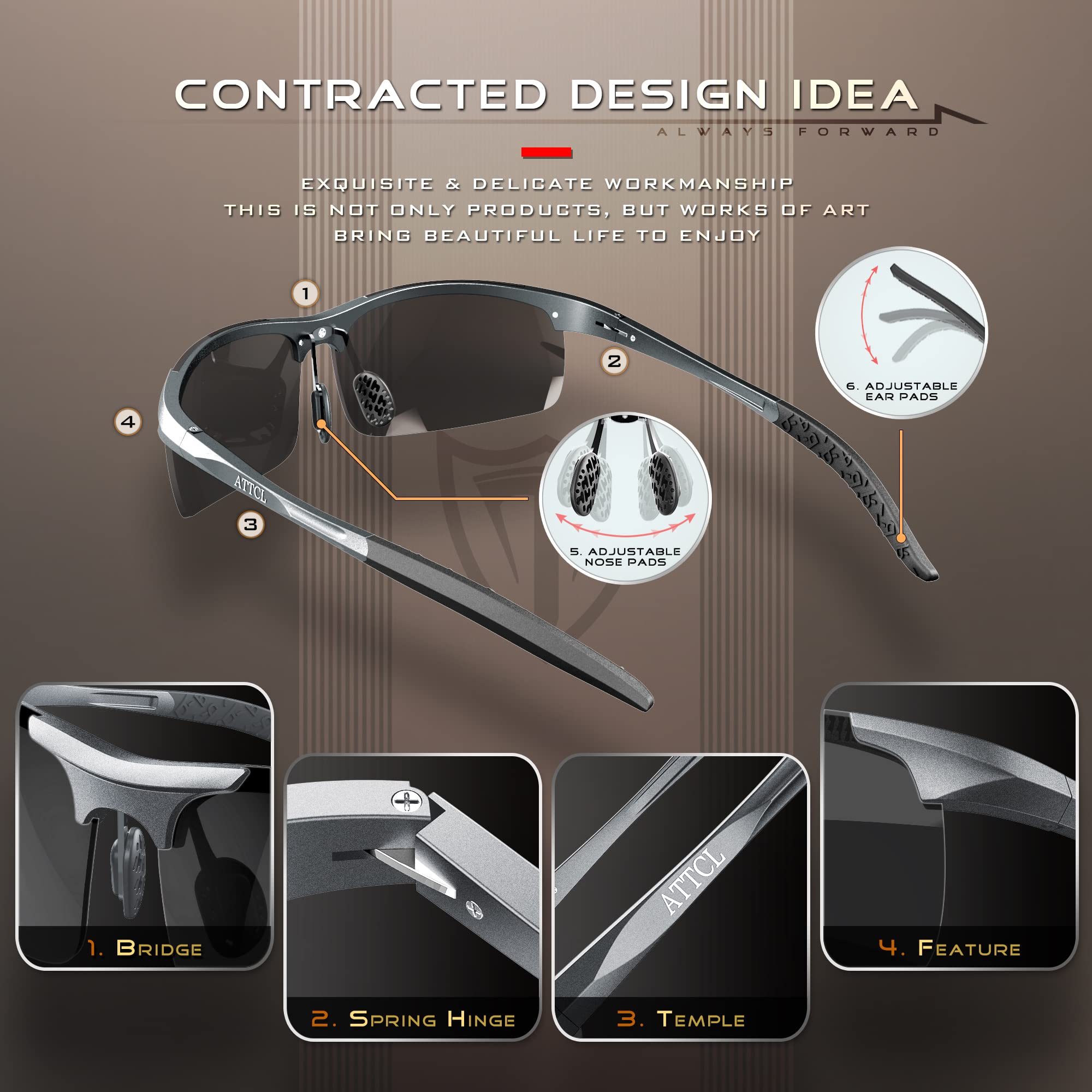 Foto 5 pulgar | Gafas De Sol Attcl Al-mg Metal Ultralight Polarizadas Para Hombre - Venta Internacional.