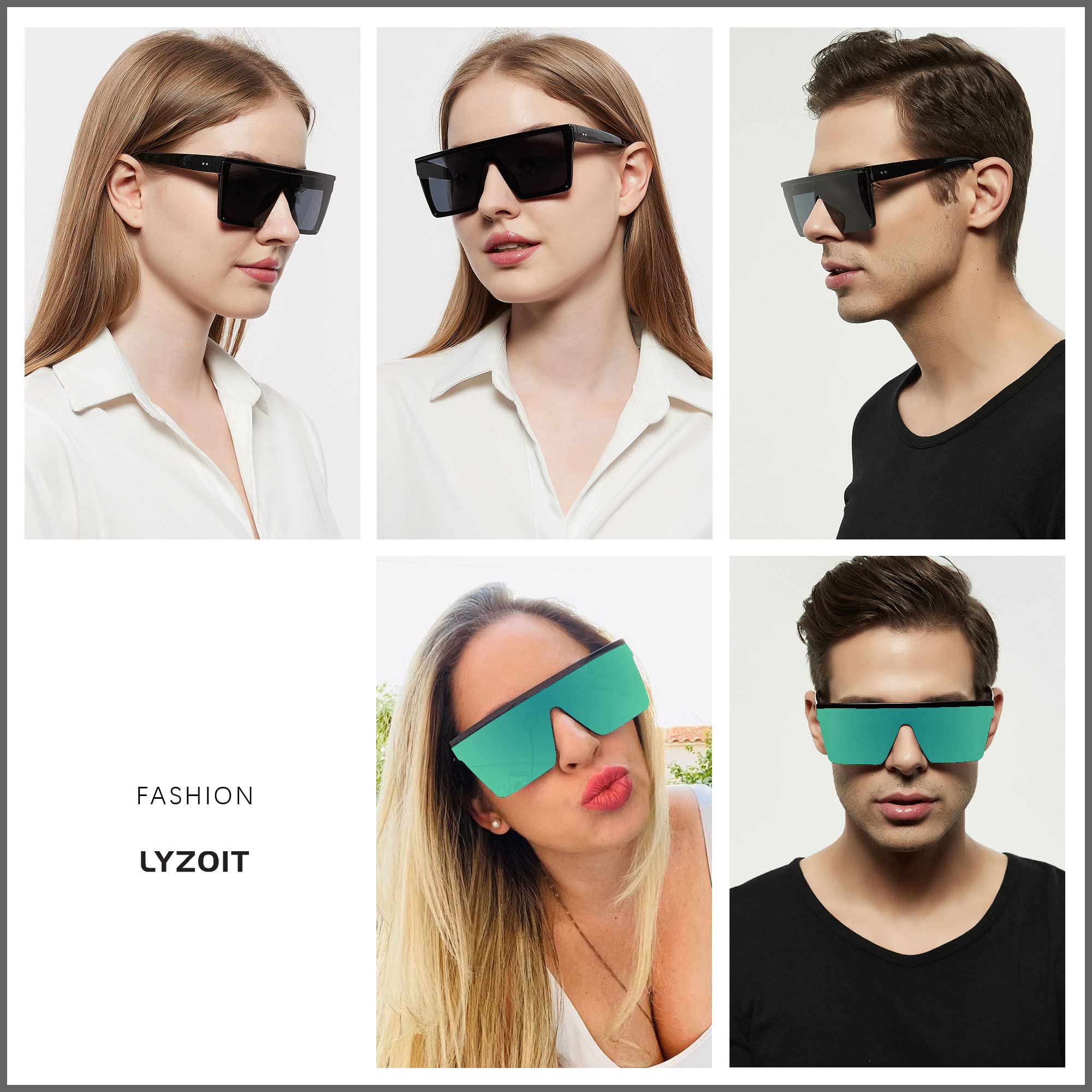 Foto 5 | Gafas De Sol Lyzoit Square Oversized Fashion Shield Uv400  Paquete De 2 - Venta Internacional.