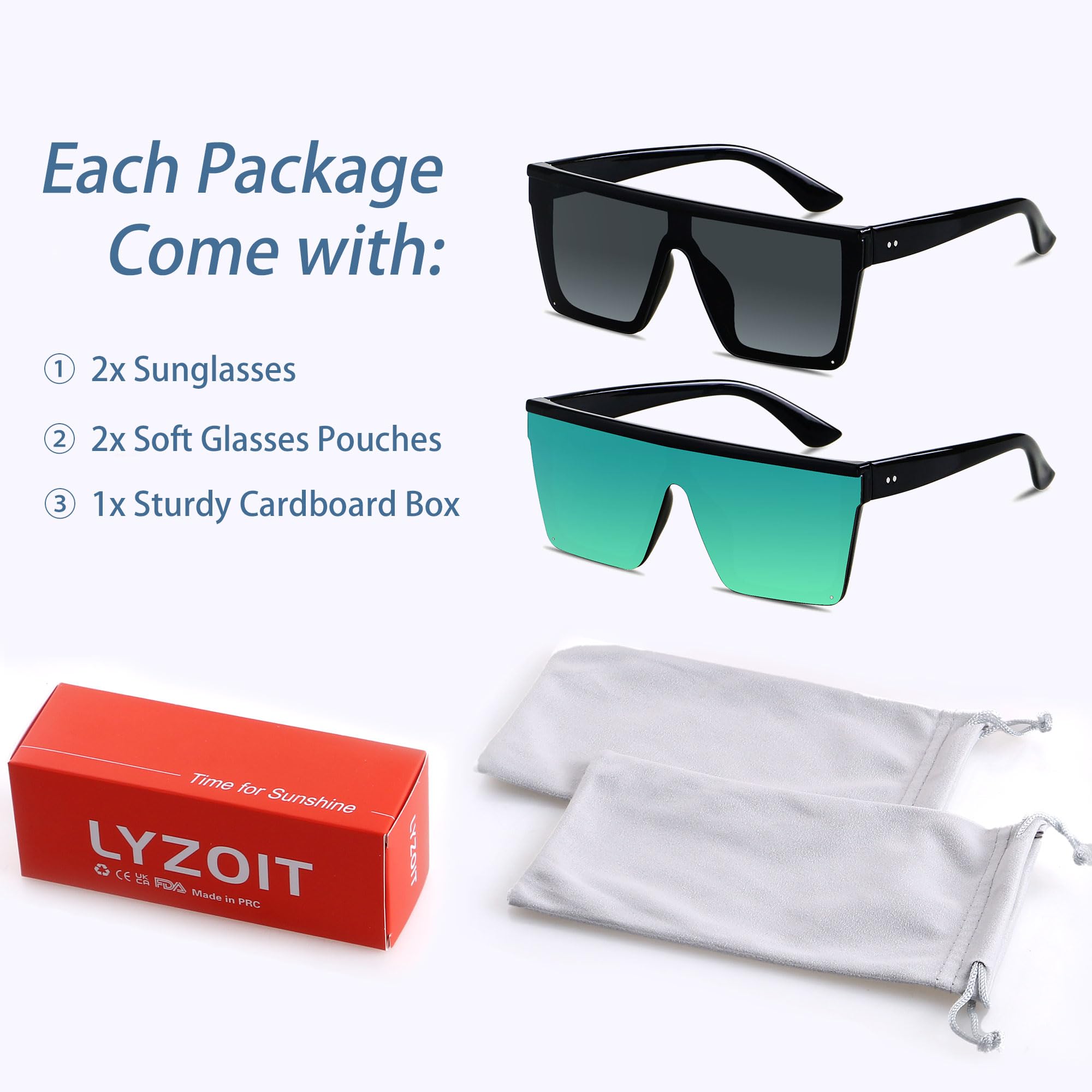 Foto 6 | Gafas De Sol Lyzoit Square Oversized Fashion Shield Uv400  Paquete De 2 - Venta Internacional.