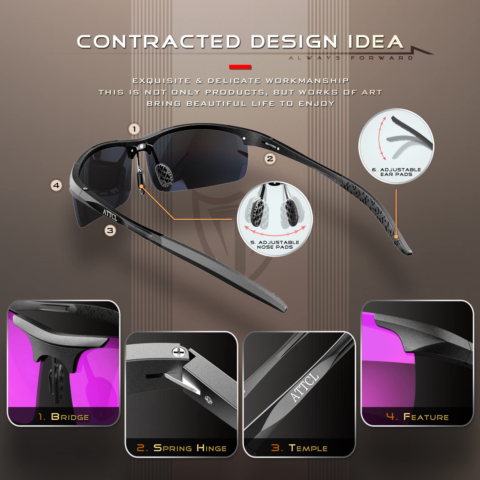 Foto 4 | Gafas De Sol Attcl Al-mg Metal Ultralight 8177 Para Hombre - Venta Internacional.
