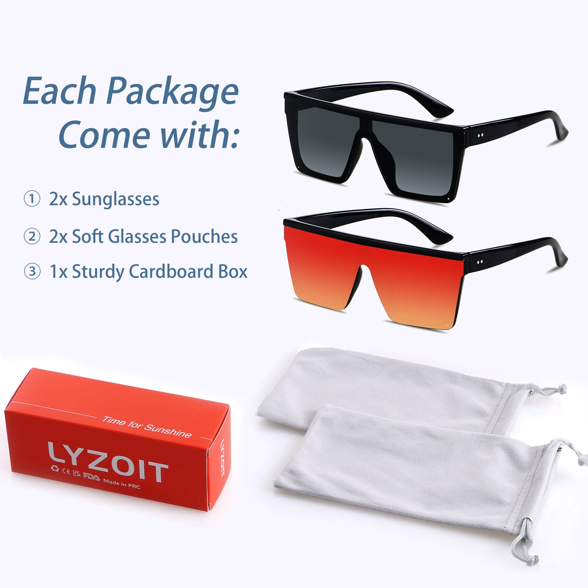 Foto 6 | Gafas De Sol Lyzoit Square Oversized Fashion Shield Uv400  Paquete De 2 - Venta Internacional.