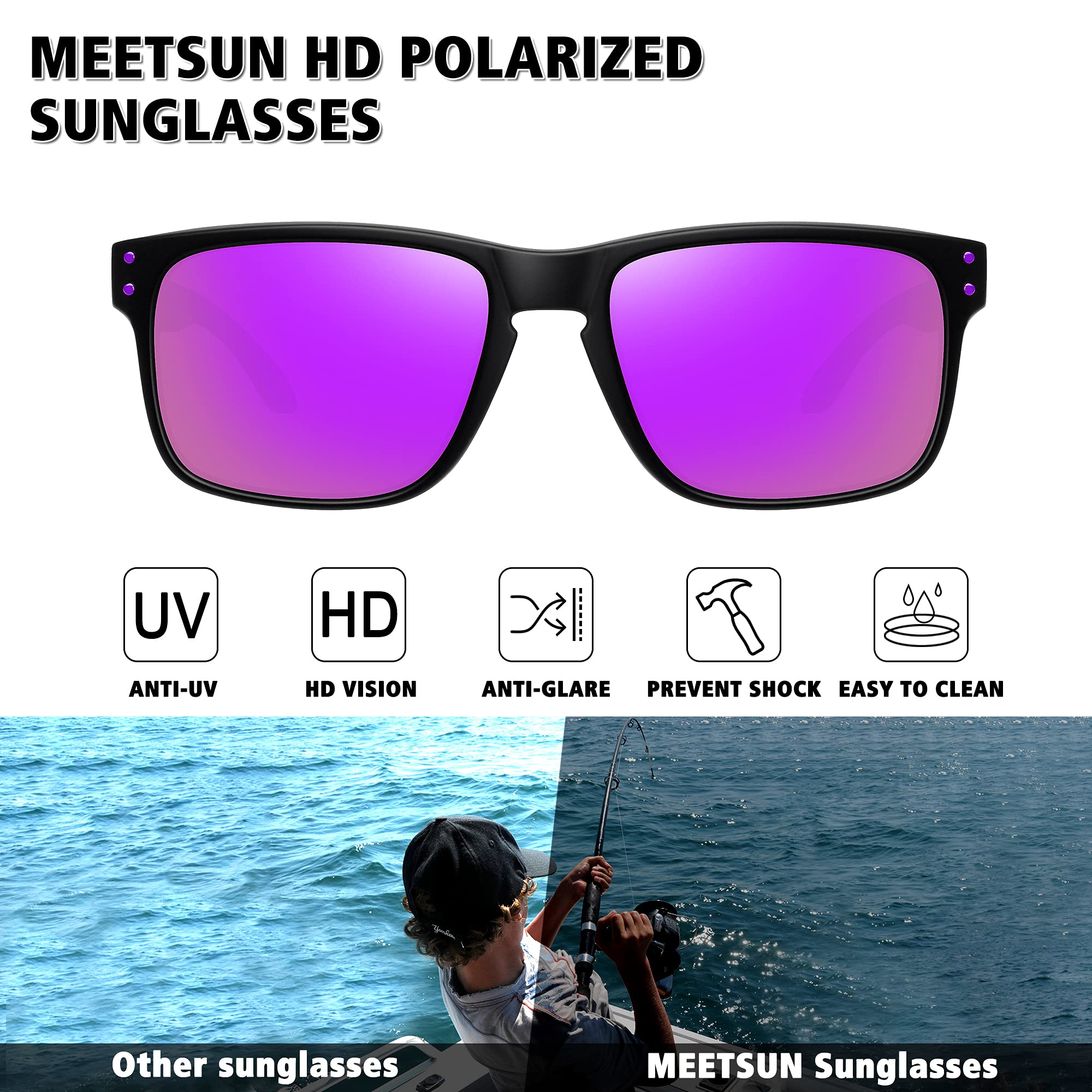 Foto 2 | Gafas De Sol Meetsun Polarizadas Con Protección Uv400  Marco Negro - Venta Internacional.