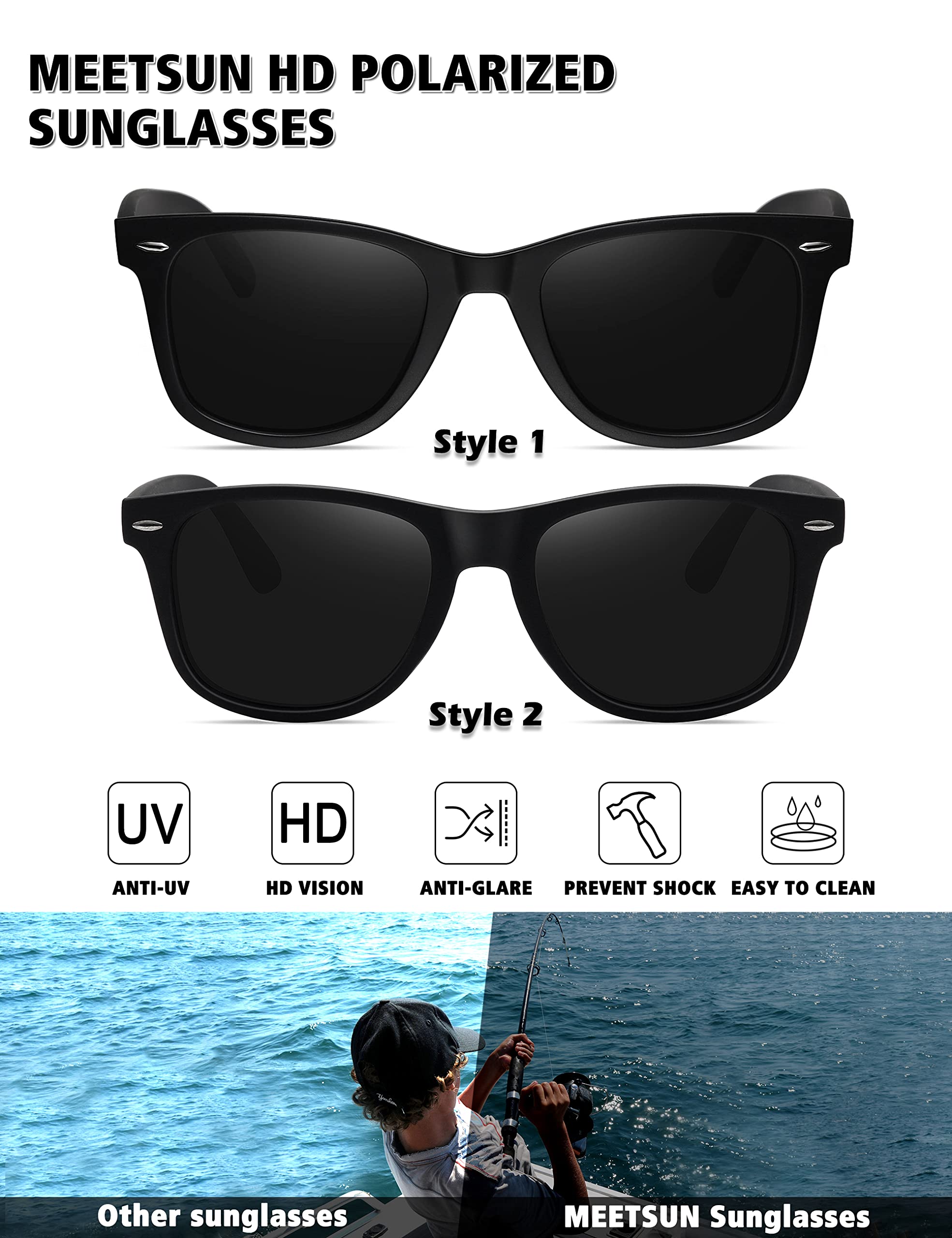 Foto 3 pulgar | Gafas De Sol Meetsun Polarized Classic Retro  2 Unidades  C3  Color Negro Mate - Venta Internacional.