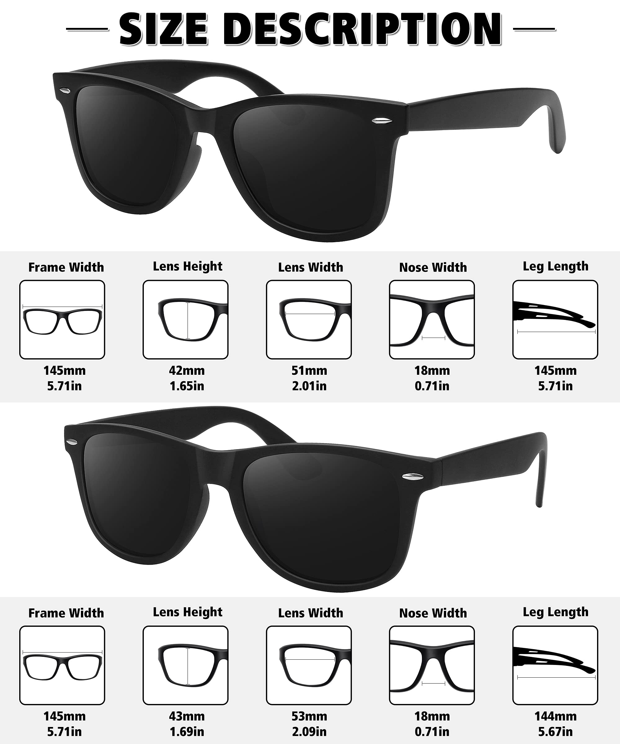 Foto 5 pulgar | Gafas De Sol Meetsun Polarized Classic Retro  2 Unidades  C3  Color Negro Mate - Venta Internacional.