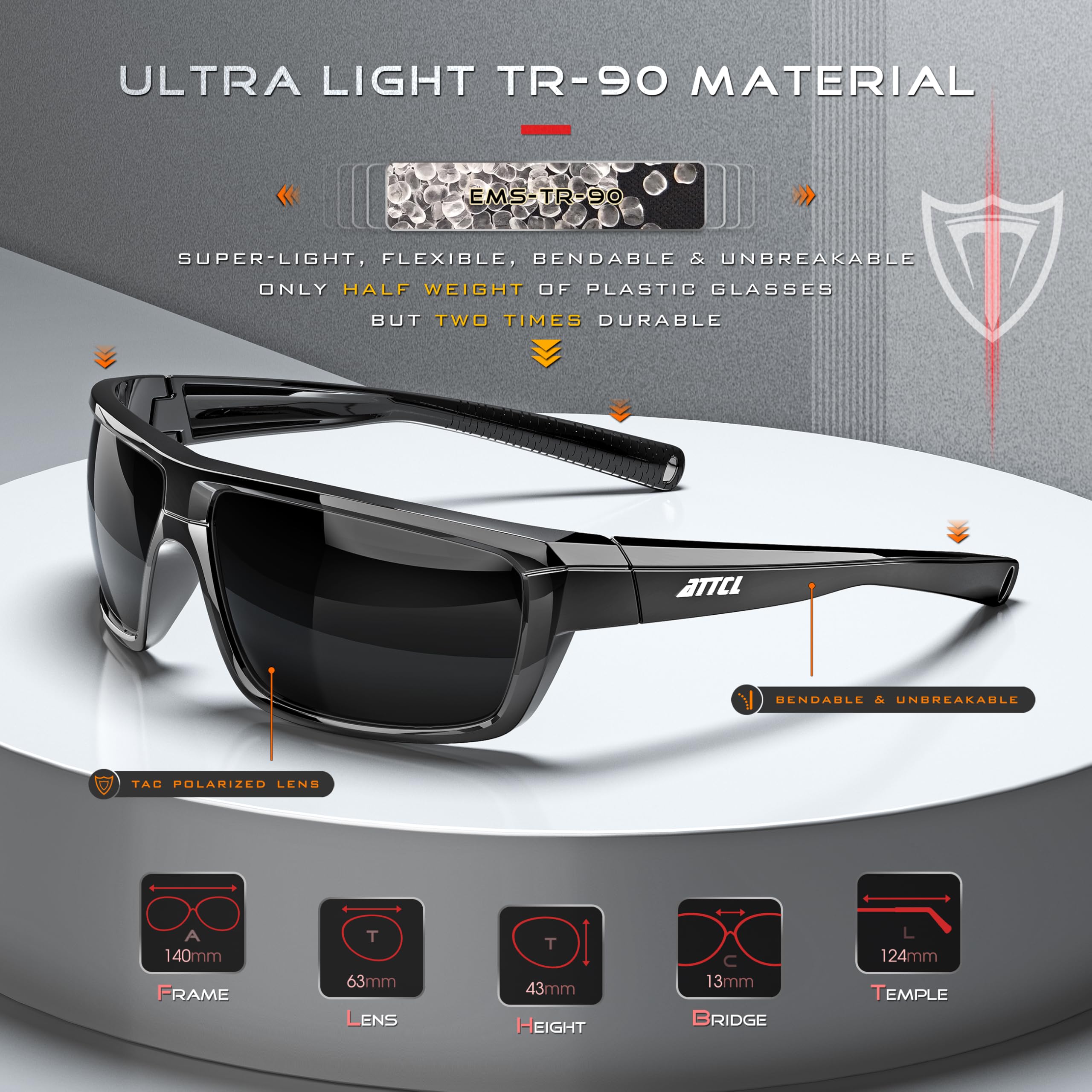 Foto 3 | Gafas De Sol Attcl Polarized Wrap 5001 Para Hombre - Negro - Venta Internacional.