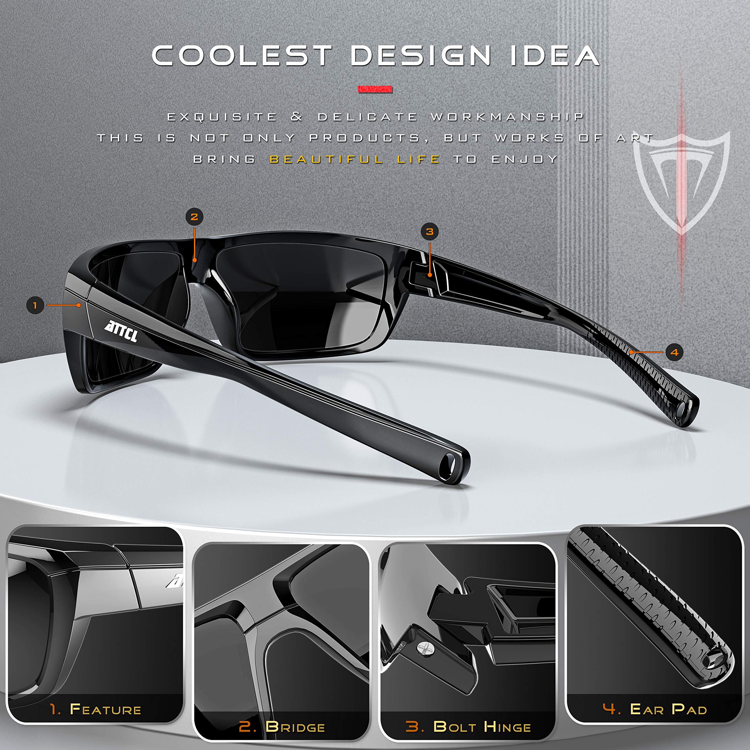 Foto 5 pulgar | Gafas De Sol Attcl Polarized Wrap 5001 Para Hombre - Negro - Venta Internacional.