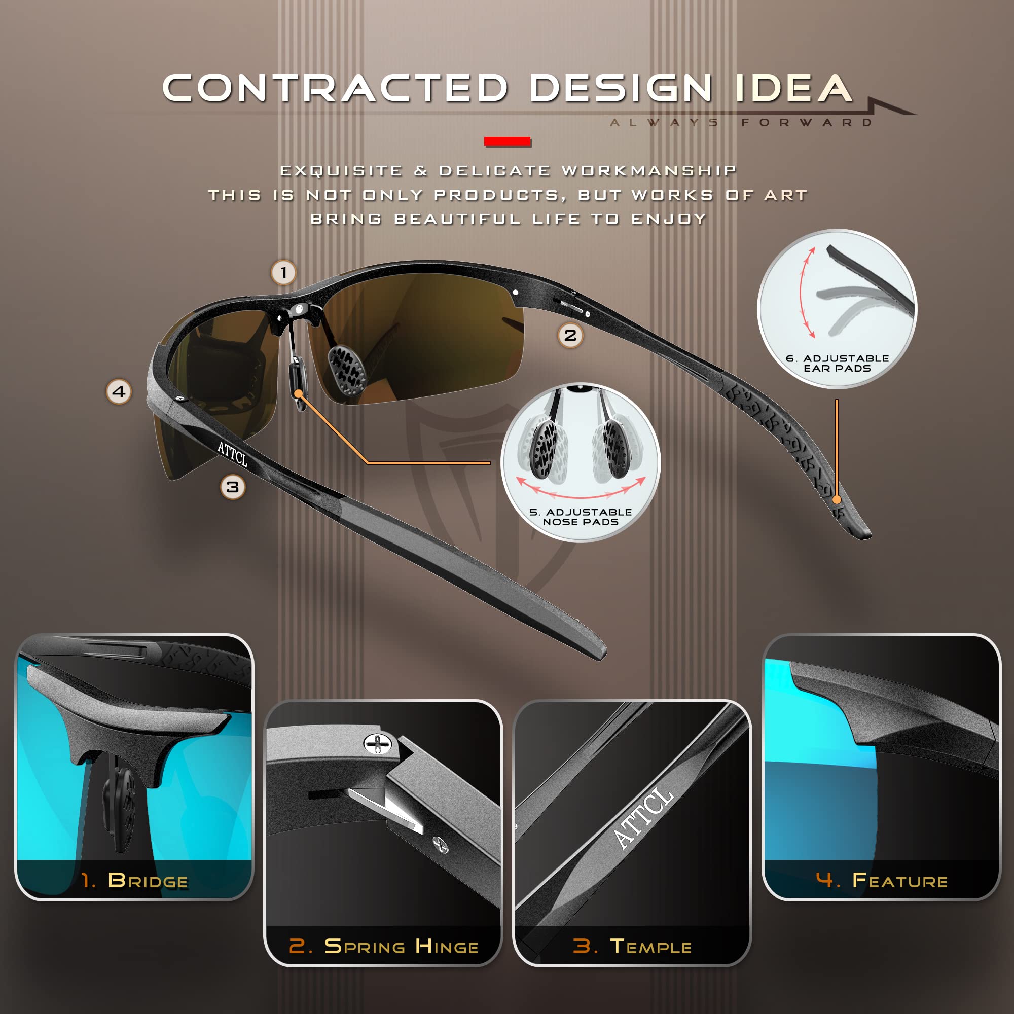 Foto 5 pulgar | Gafas De Sol Attcl Fashion Sports Polarizadas Al-mg Ultralight - Venta Internacional.