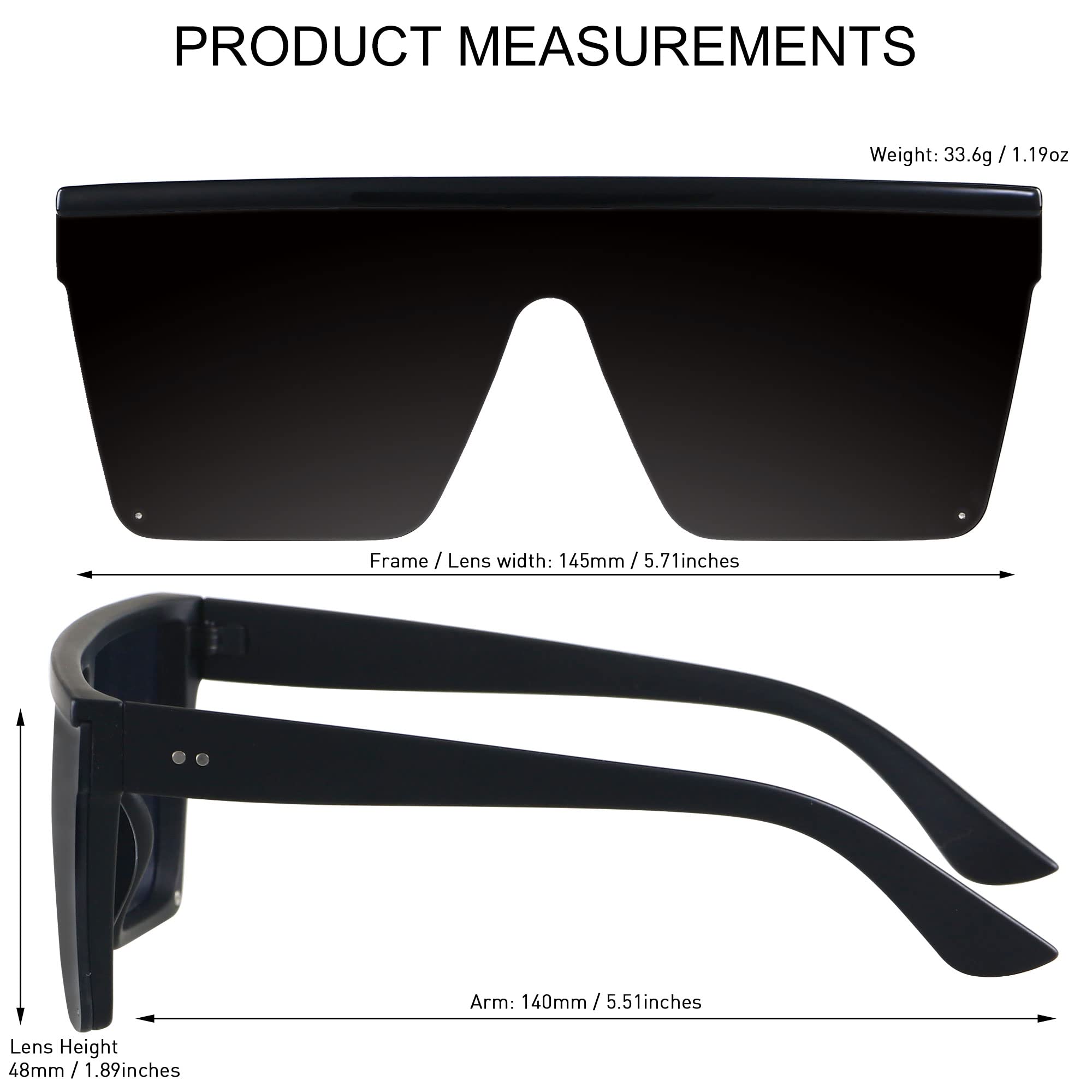 Foto 4 | Gafas De Sol Lyzoit Square Oversized Shield Negras Para Mujer/hombre - Venta Internacional.