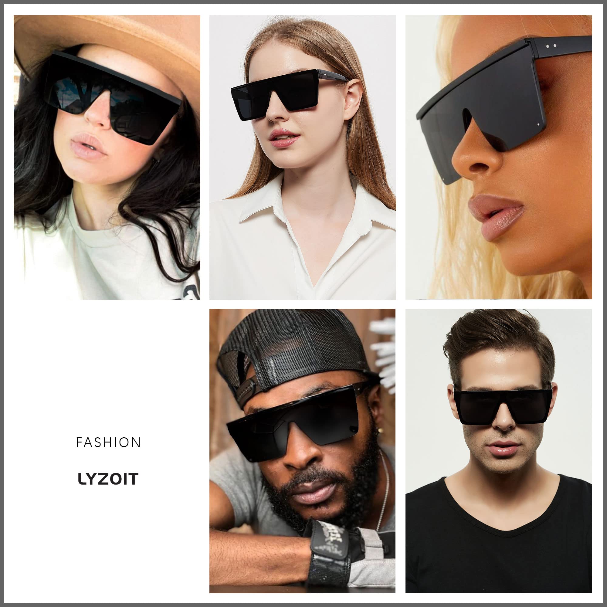 Foto 6 pulgar | Gafas De Sol Lyzoit Square Oversized Shield Negras Para Mujer/hombre - Venta Internacional.