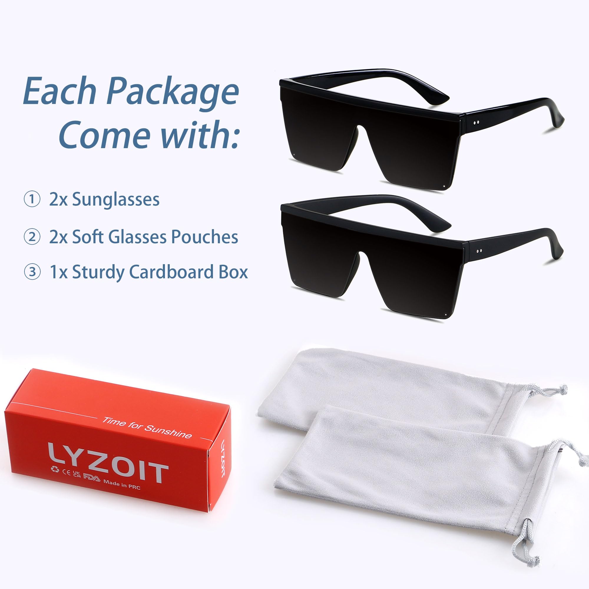 Foto 7 pulgar | Gafas De Sol Lyzoit Square Oversized Shield Negras Para Mujer/hombre - Venta Internacional.