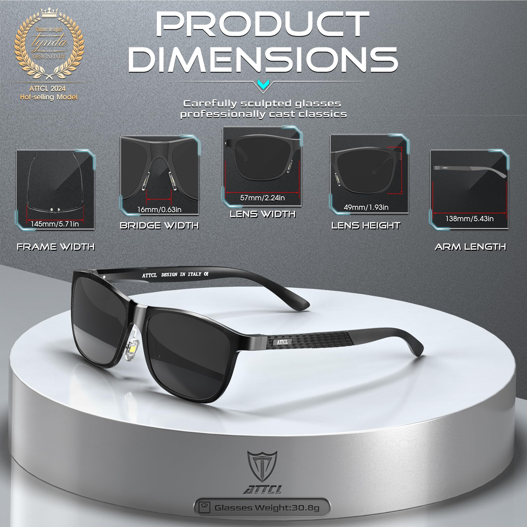 Foto 5 pulgar | Gafas De Sol Attcl Retro Con Marco De Metal Polarizadas 18587 Negras Para Hombre - Venta Internacional.