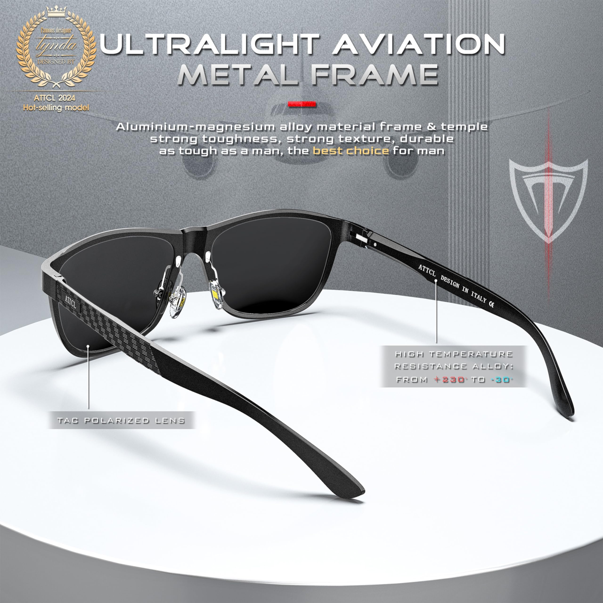 Foto 5 | Gafas De Sol Attcl Retro Con Marco De Metal Polarizadas 18587 Negras Para Hombre - Venta Internacional.