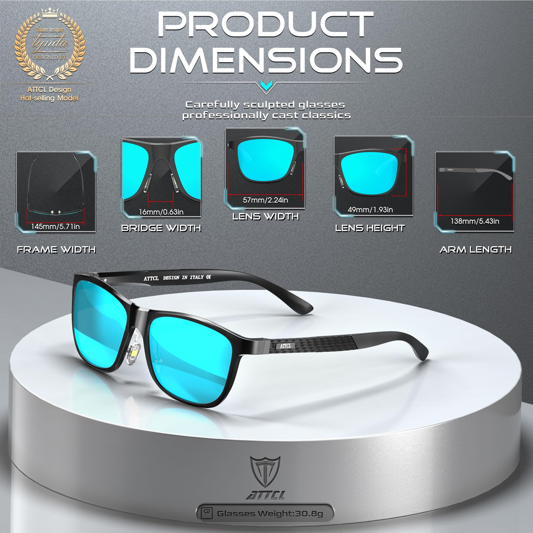 Foto 5 pulgar | Gafas De Sol Attcl Retro Con Montura Metálica Polarizada 18587 Azul Para Hombre - Venta Internacional.