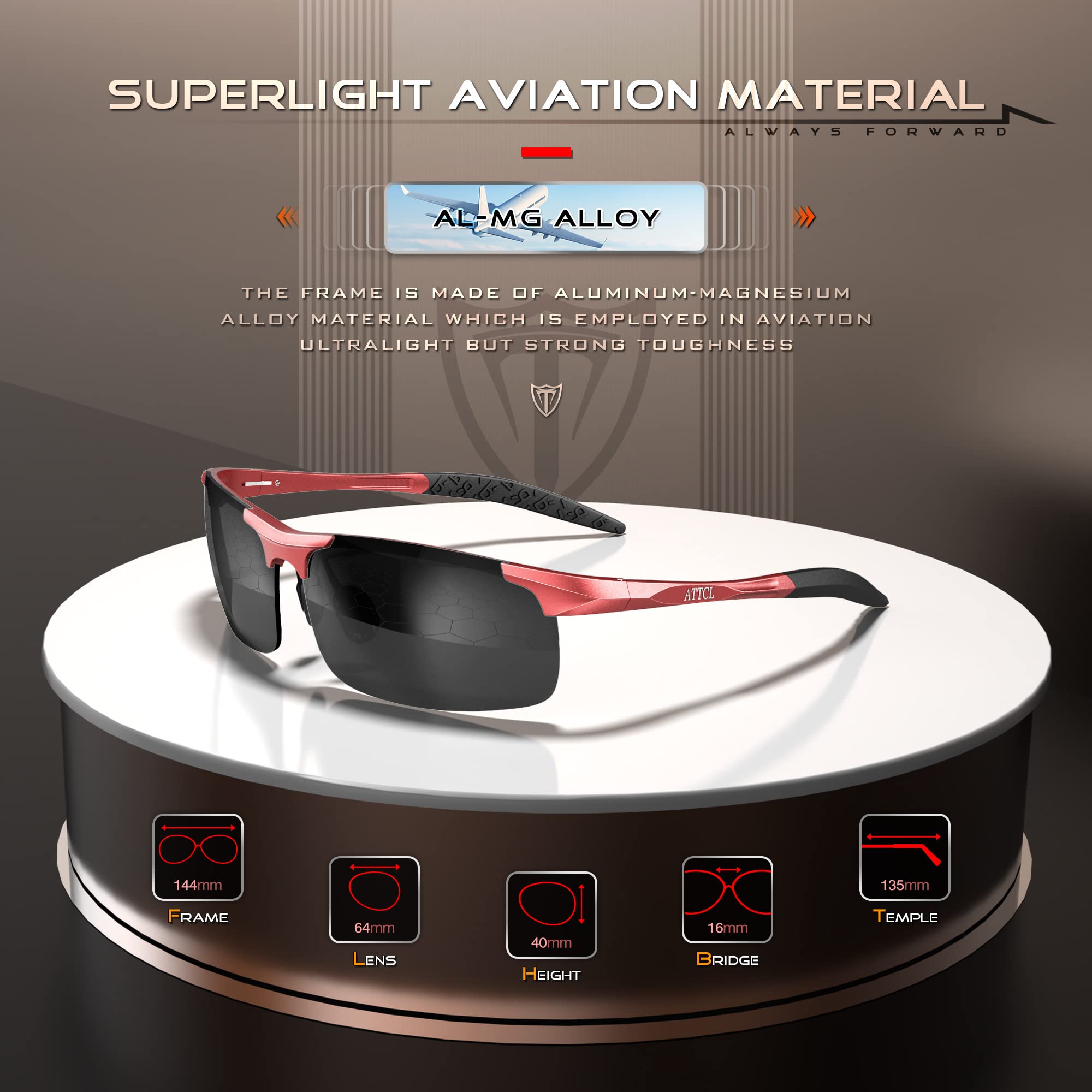 Foto 4 pulgar | Gafas De Sol Attcl 8177 Con Montura Metálica Al-mg Polarizada Rojo-negro - Venta Internacional.