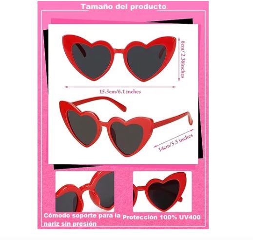 Foto 2 | Lentes de Sol Diseño de Corazón Multicolor 10 piezas