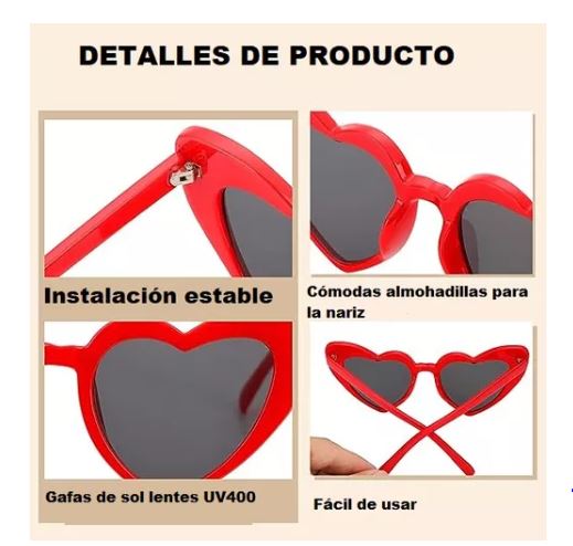 Foto 3 | Lentes de Sol Diseño de Corazón Multicolor 10 piezas