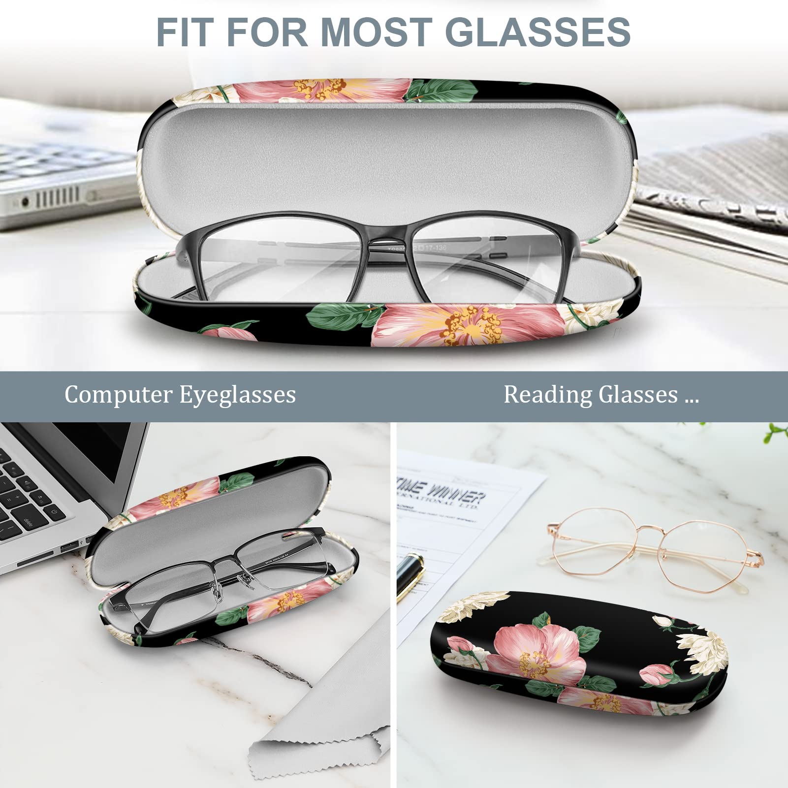 Foto 5 pulgar | Funda Para Gafas Fintie Rígida Portátil con Forma De Flor Negra - Venta Internacional