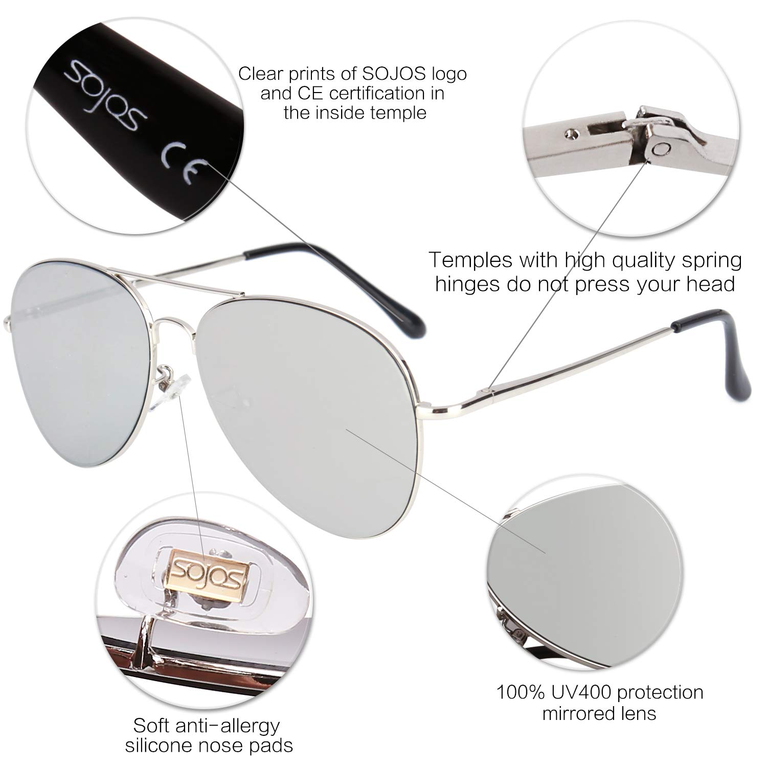 Foto 5 pulgar | Lentes de Sol Sojos Classic Aviator- Venta Internacional